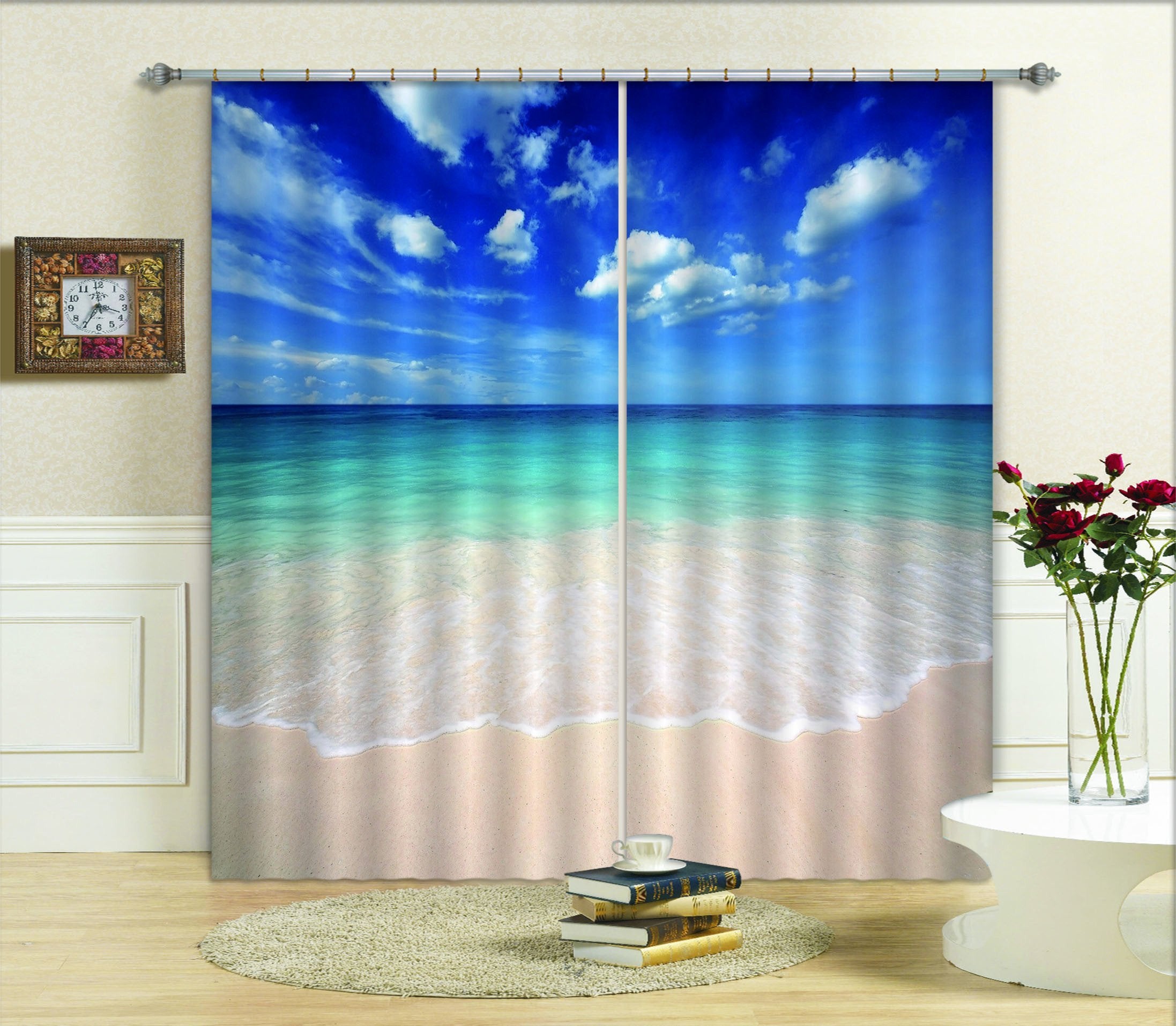 3D Blue Sky and White Clouds Beach Curtains Drapes Wallpaper AJ Wallpaper