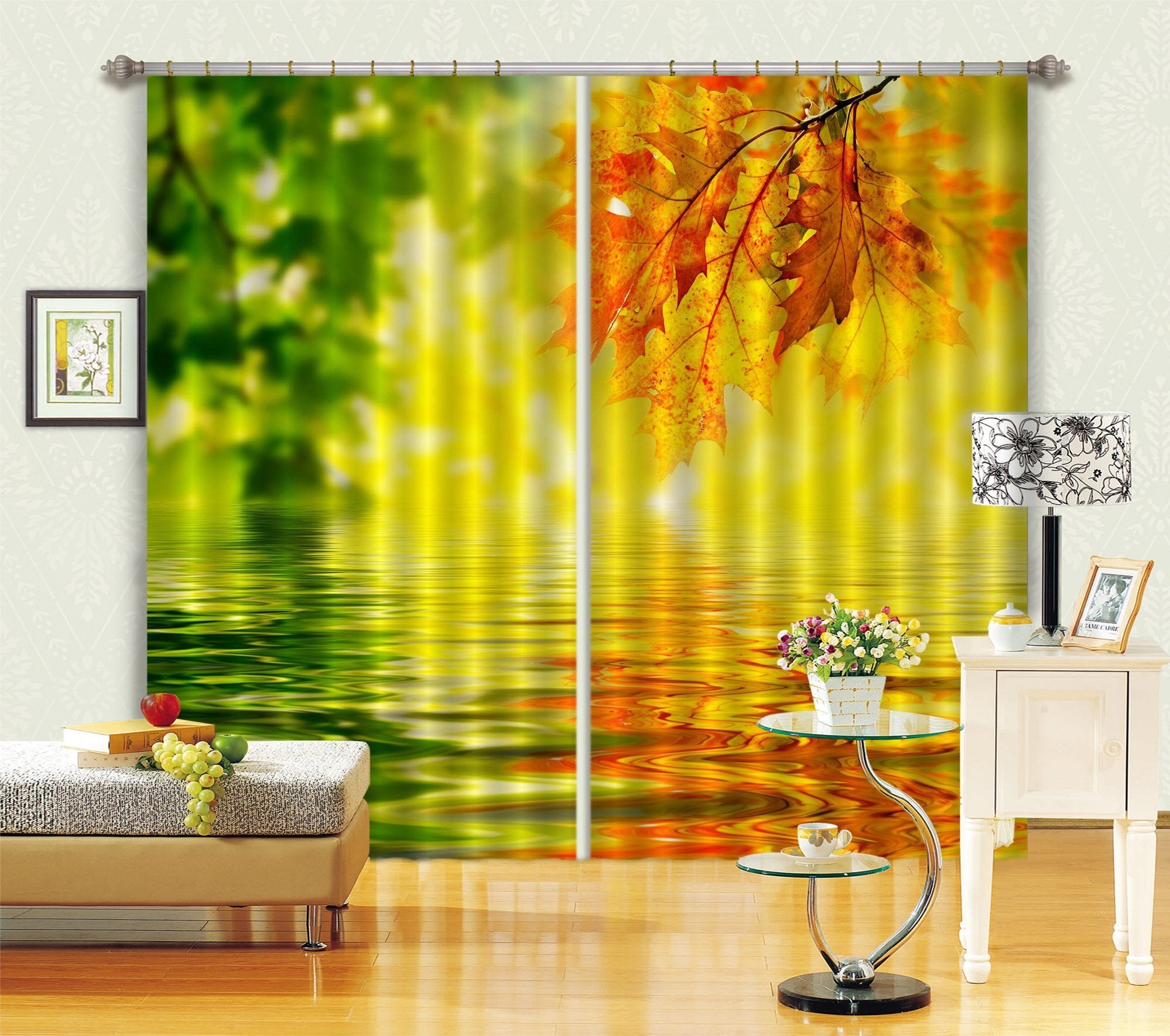3D Lake Leaves 188 Curtains Drapes Wallpaper AJ Wallpaper