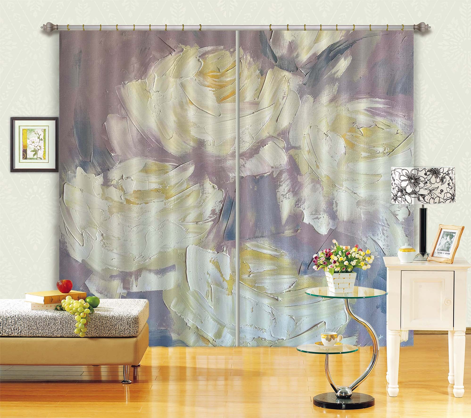 3D White Rose 3020 Skromova Marina Curtain Curtains Drapes