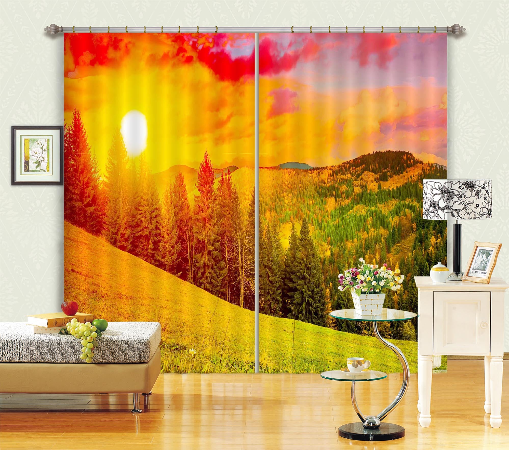 3D Sunset Steppe 837 Curtains Drapes