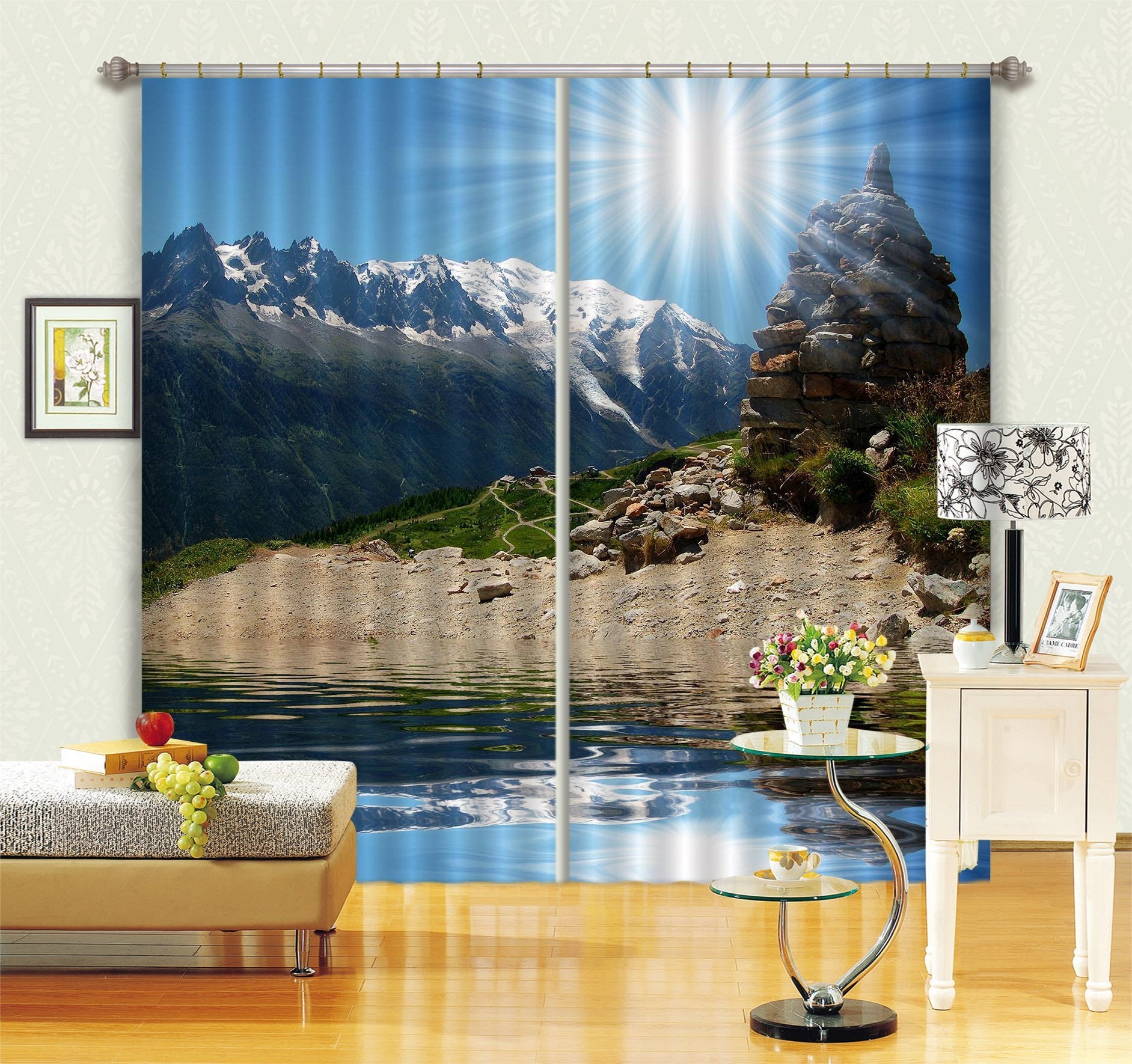 3D Snow Mountain Lake Curtains Drapes Wallpaper AJ Wallpaper