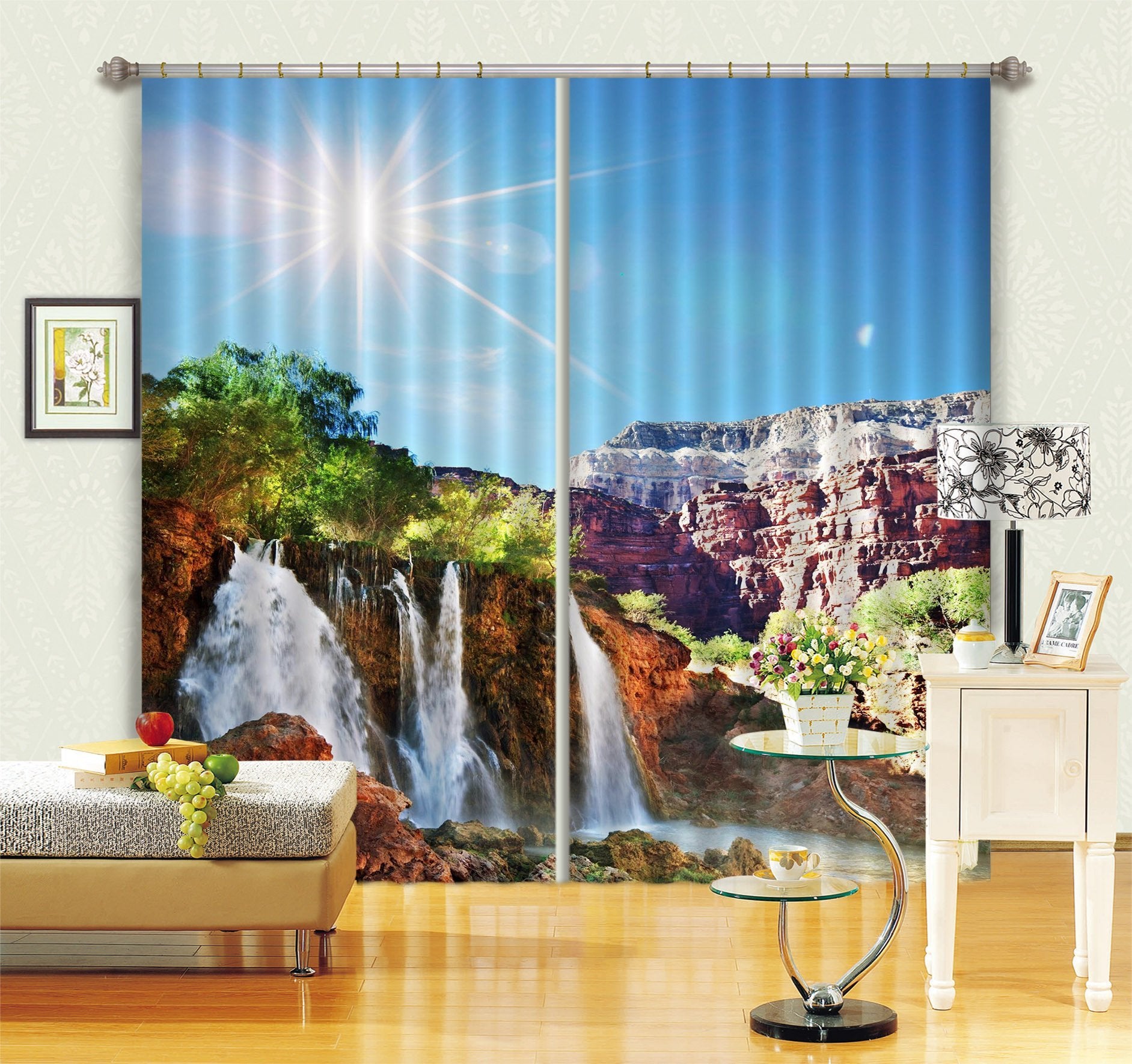 3D Mountain Waterfalls Curtains Drapes Wallpaper AJ Wallpaper
