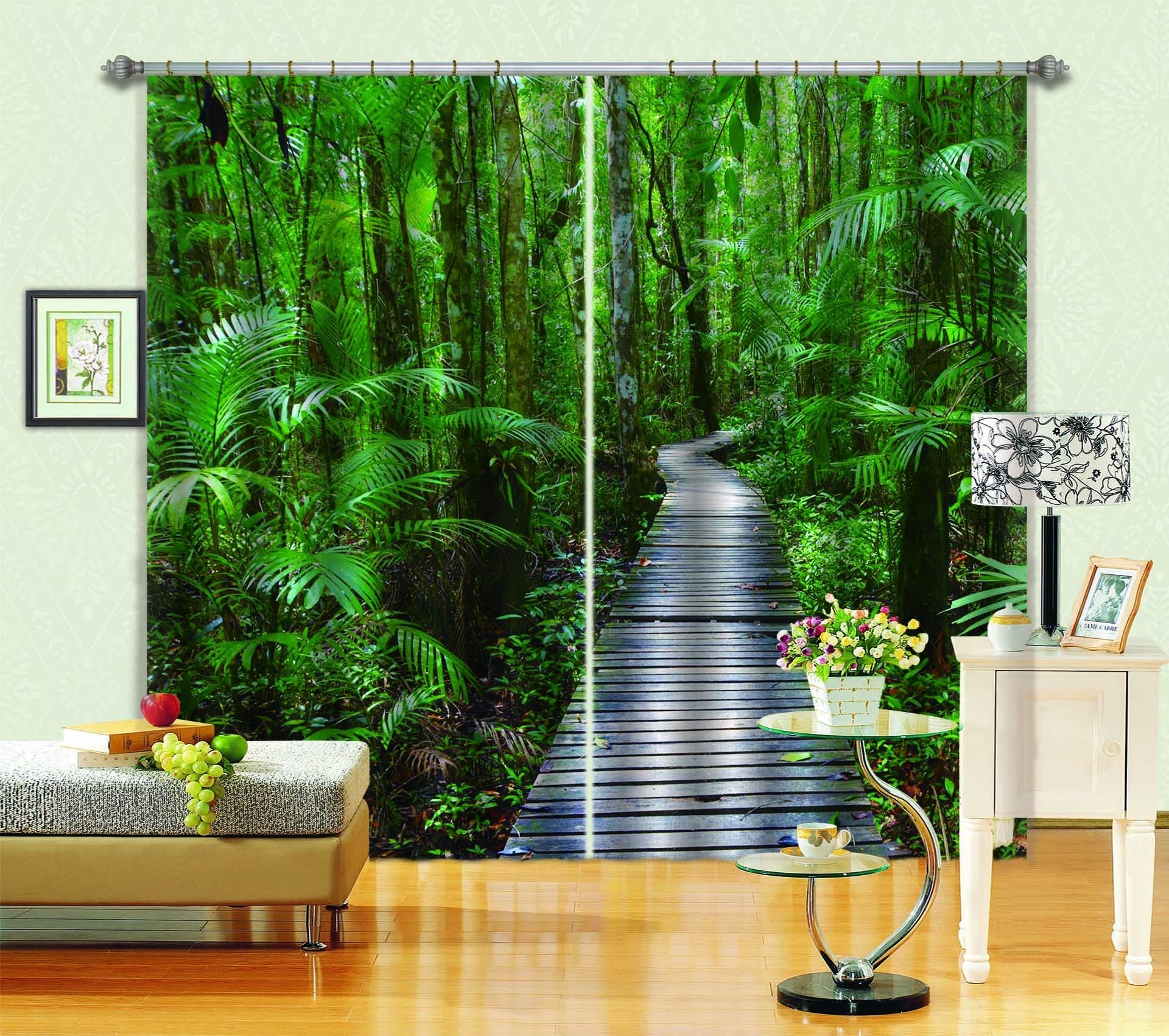 3D Green Forest Wooden Path 759 Curtains Drapes Wallpaper AJ Wallpaper