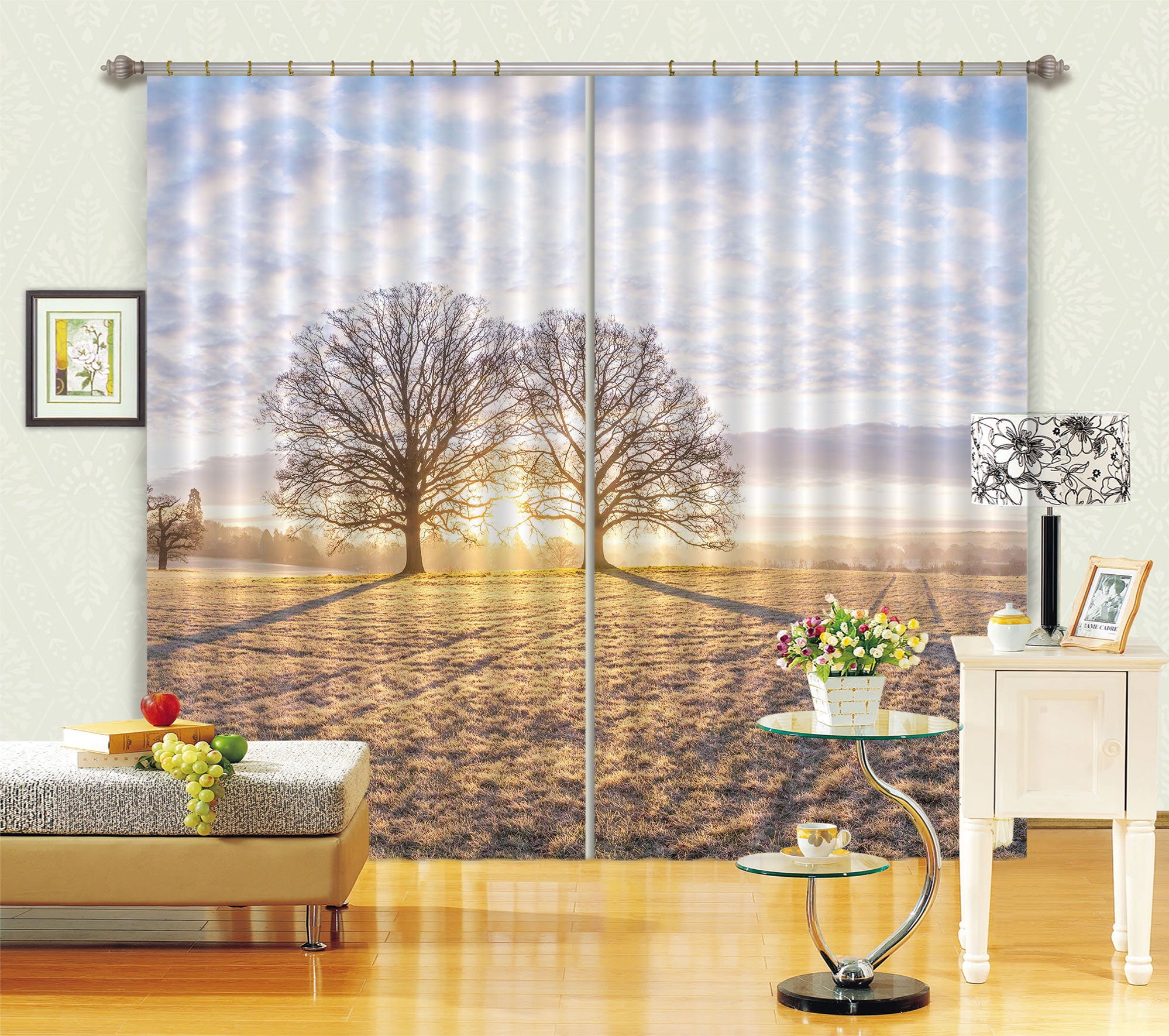 3D Sunset Prairie Tree 082 Assaf Frank Curtain Curtains Drapes