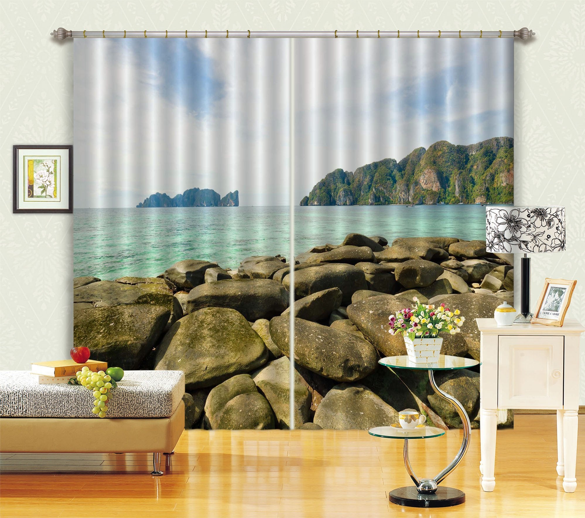 3D Seaside Stones 637 Curtains Drapes Wallpaper AJ Wallpaper