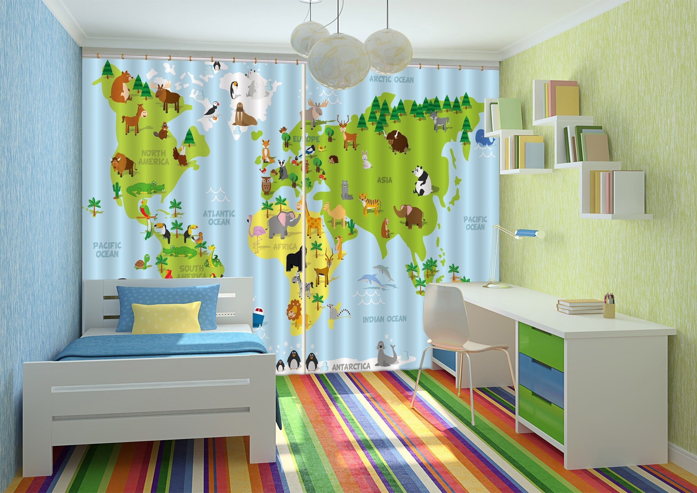 3D Animal World Map 552 Curtains Drapes Wallpaper AJ Wallpaper