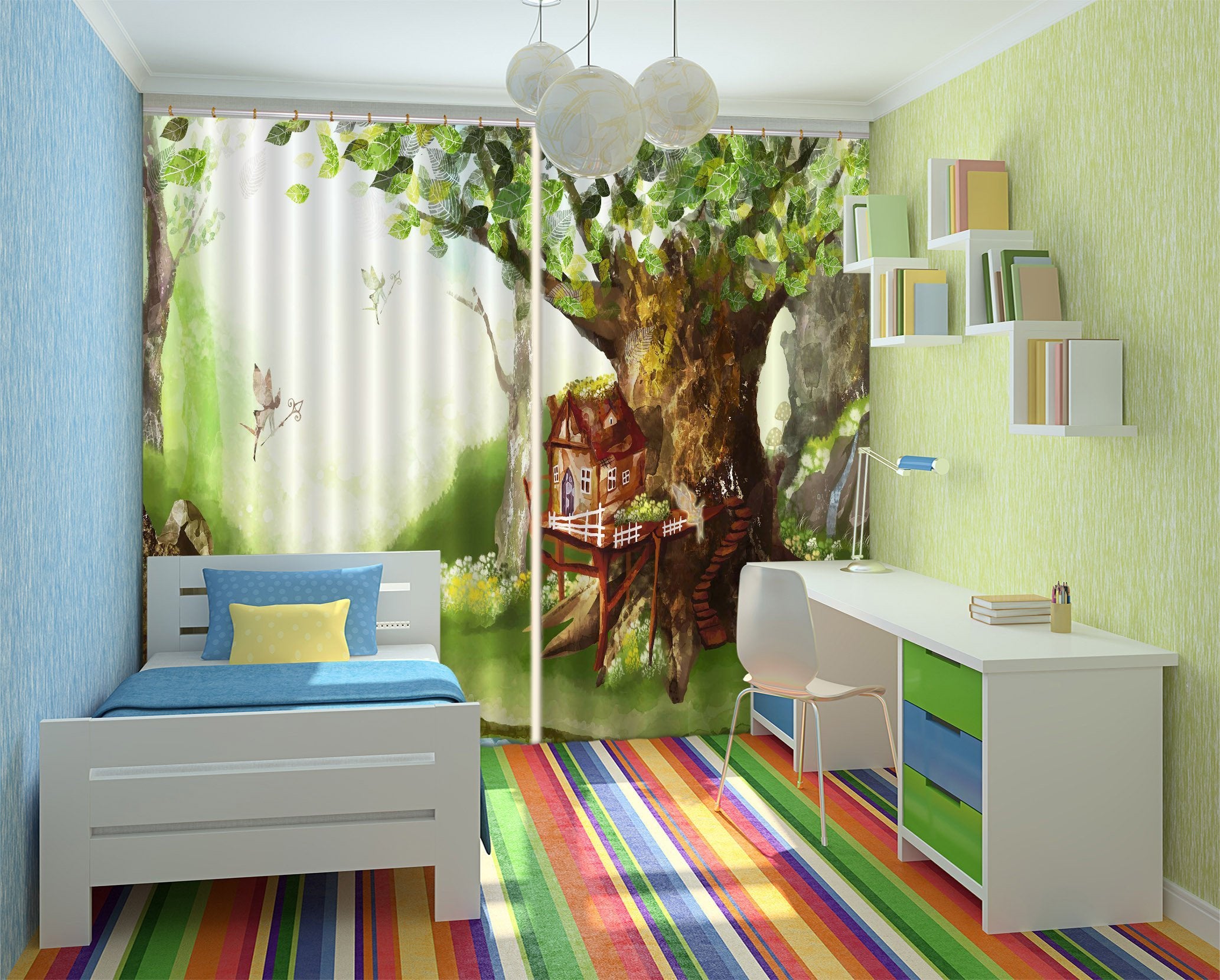 3D Elves Tree House 69 Curtains Drapes Wallpaper AJ Wallpaper