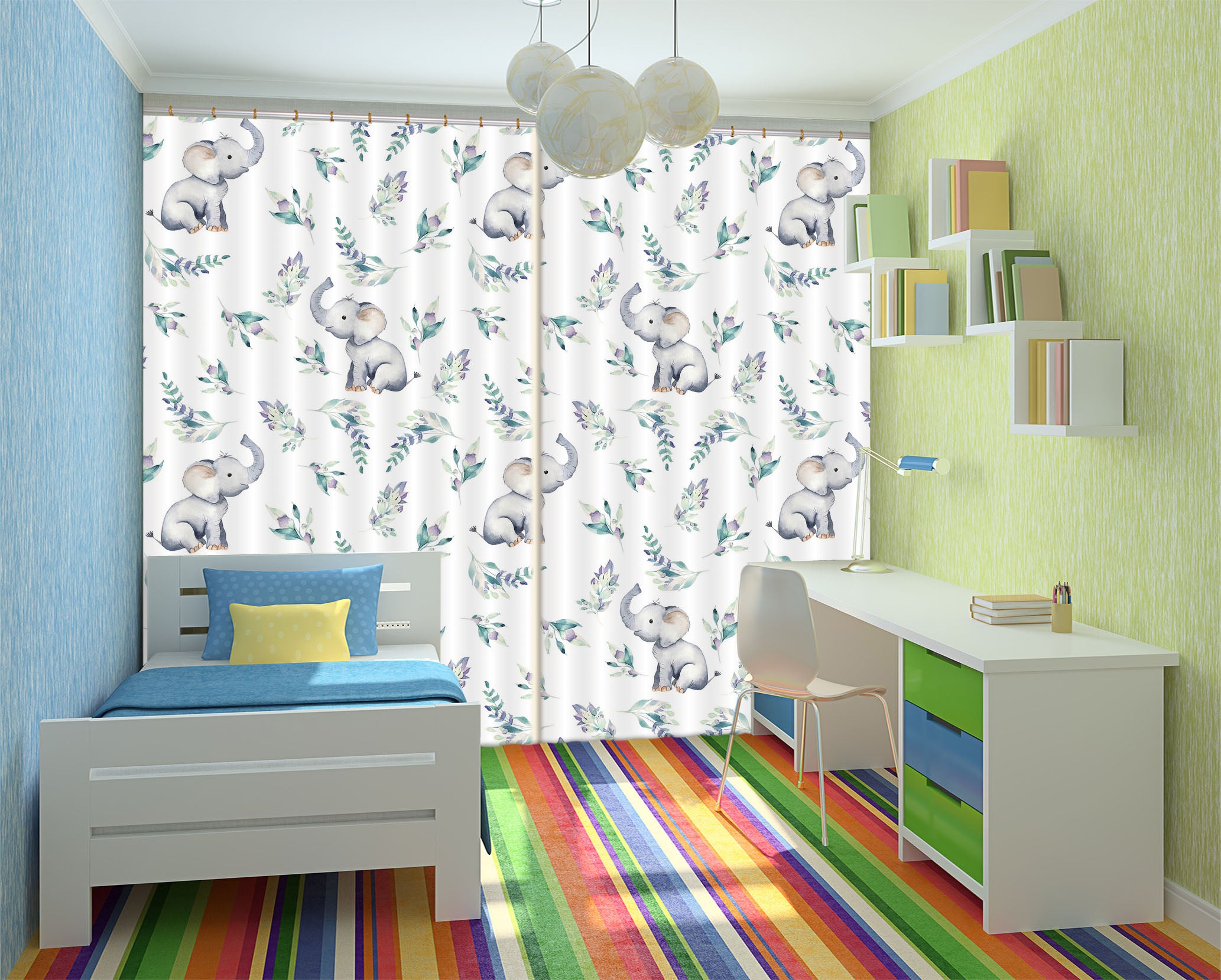 3D Elephant Flower 134 Uta Naumann Curtain Curtains Drapes
