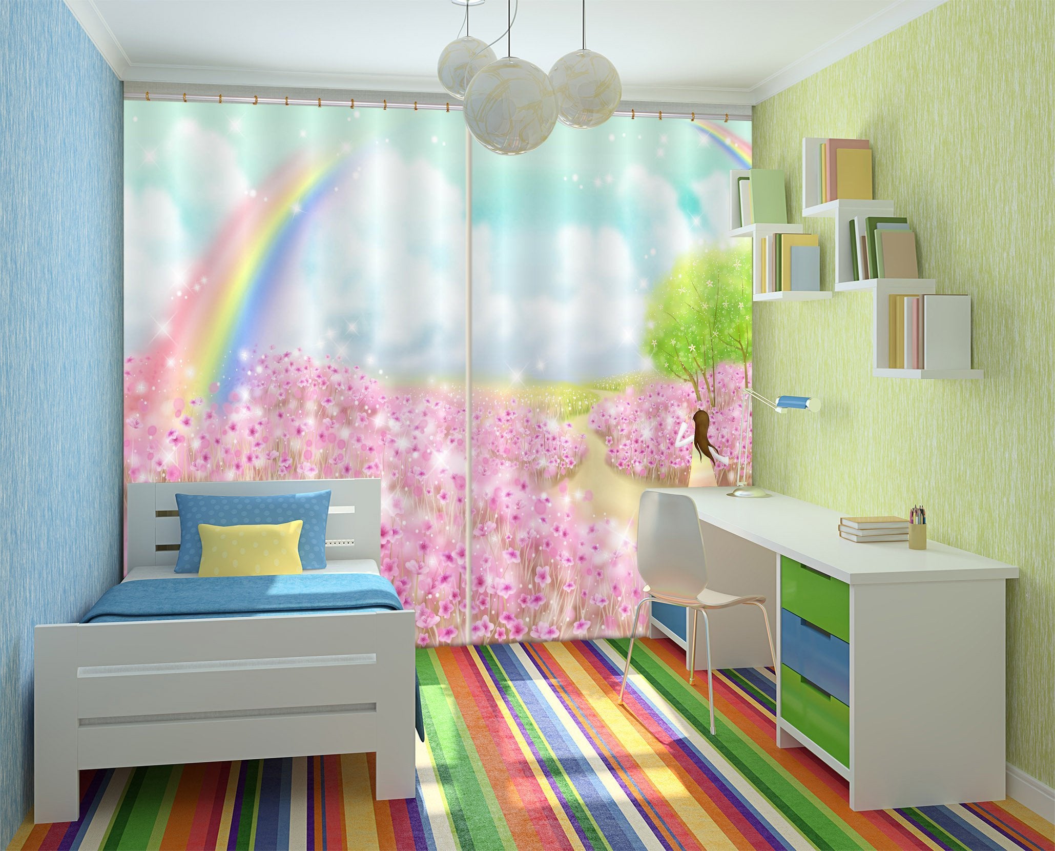 3D Flowers Field Rainbow 792 Curtains Drapes Wallpaper AJ Wallpaper