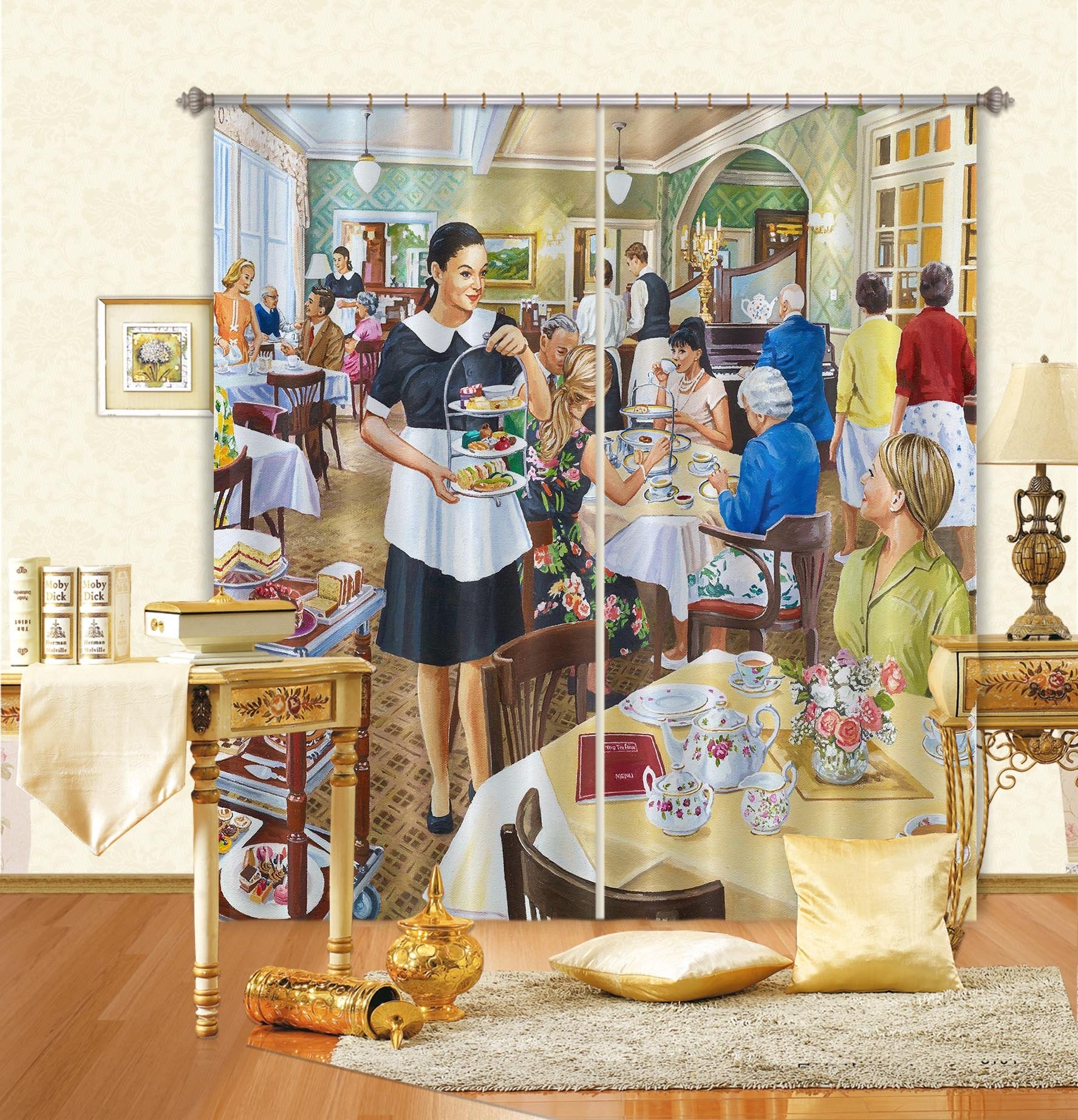 3D Afternoon Tea 044 Trevor Mitchell Curtain Curtains Drapes Wallpaper AJ Wallpaper