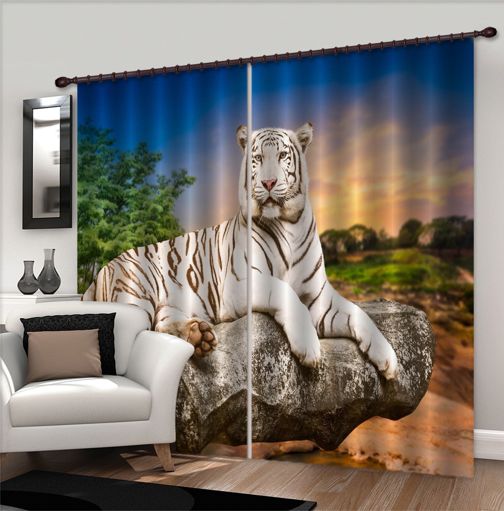 3D Stone Tiger 798 Curtains Drapes Wallpaper AJ Wallpaper