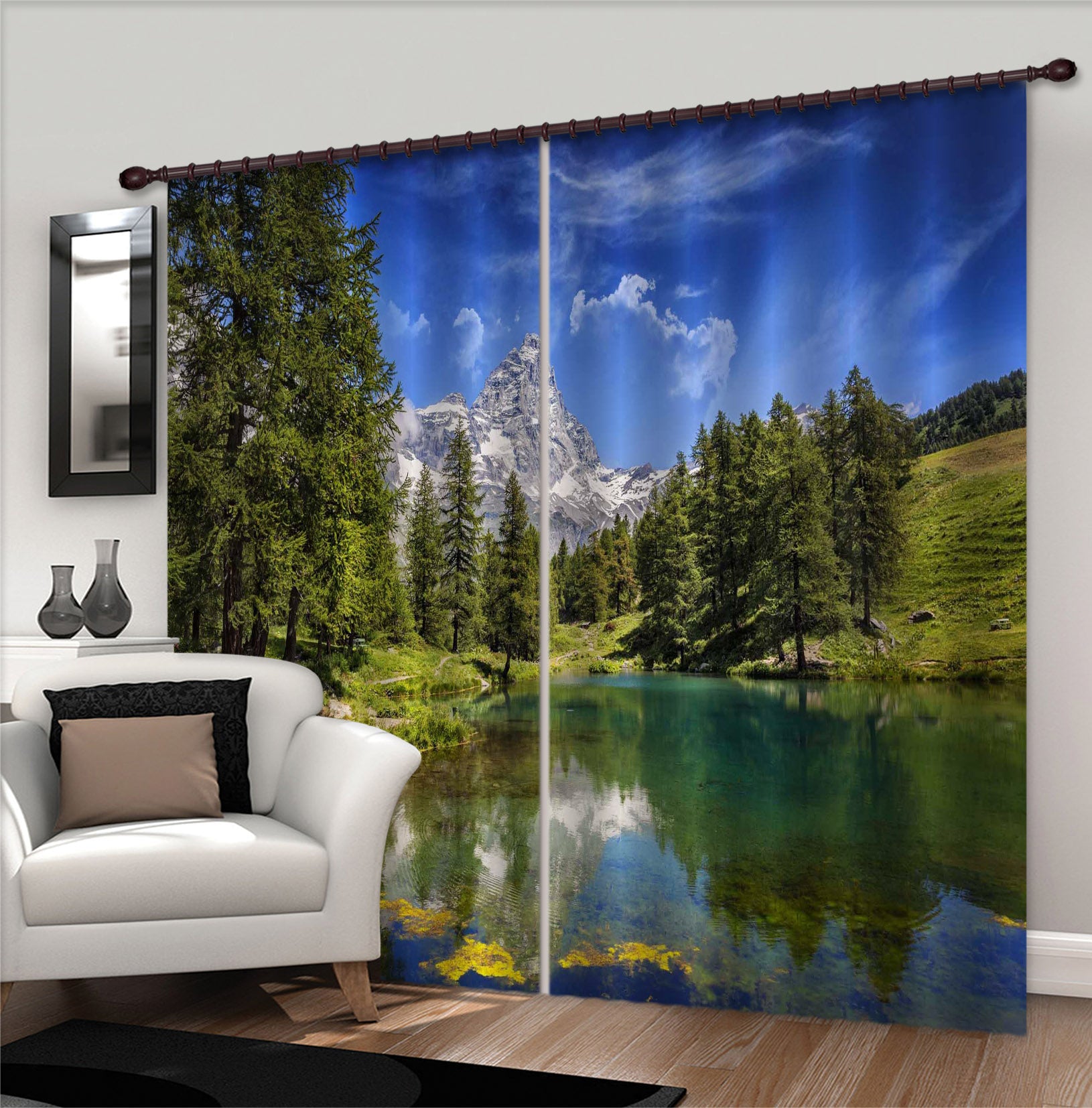 3D Forest Lake 054 Marco Carmassi Curtain Curtains Drapes