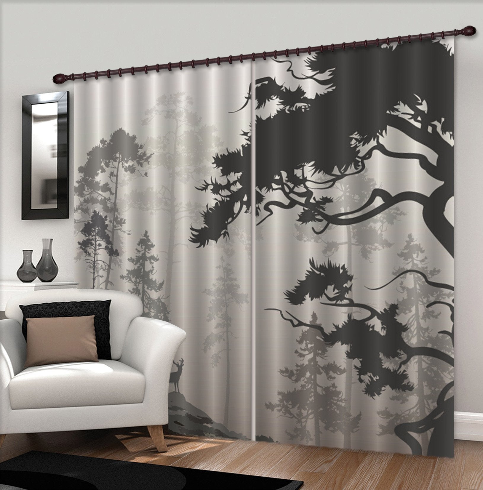 3D Misty Forest Animal 584 Curtains Drapes Wallpaper AJ Wallpaper