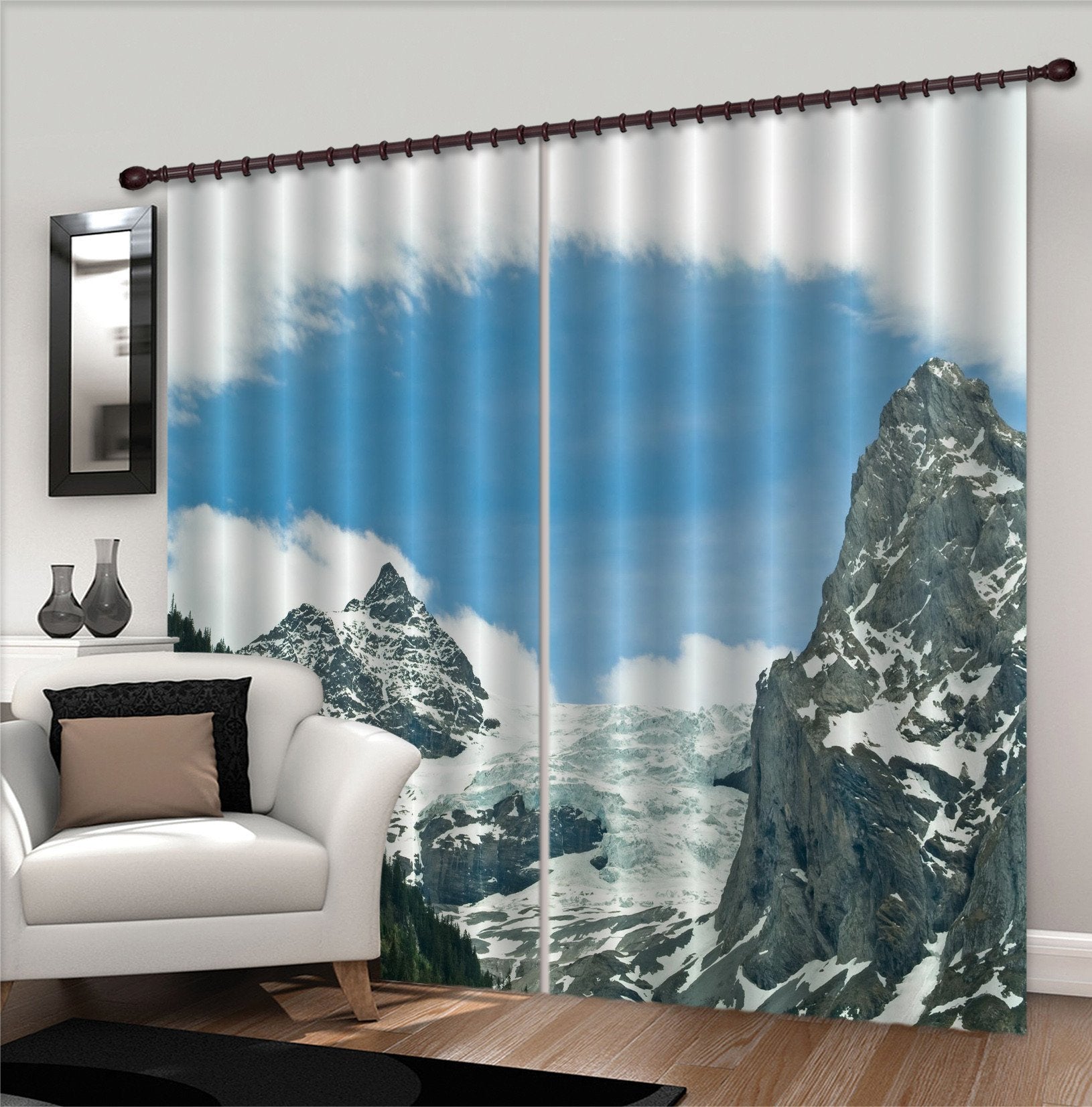 3D Snow Stone Mountains 690 Curtains Drapes Wallpaper AJ Wallpaper