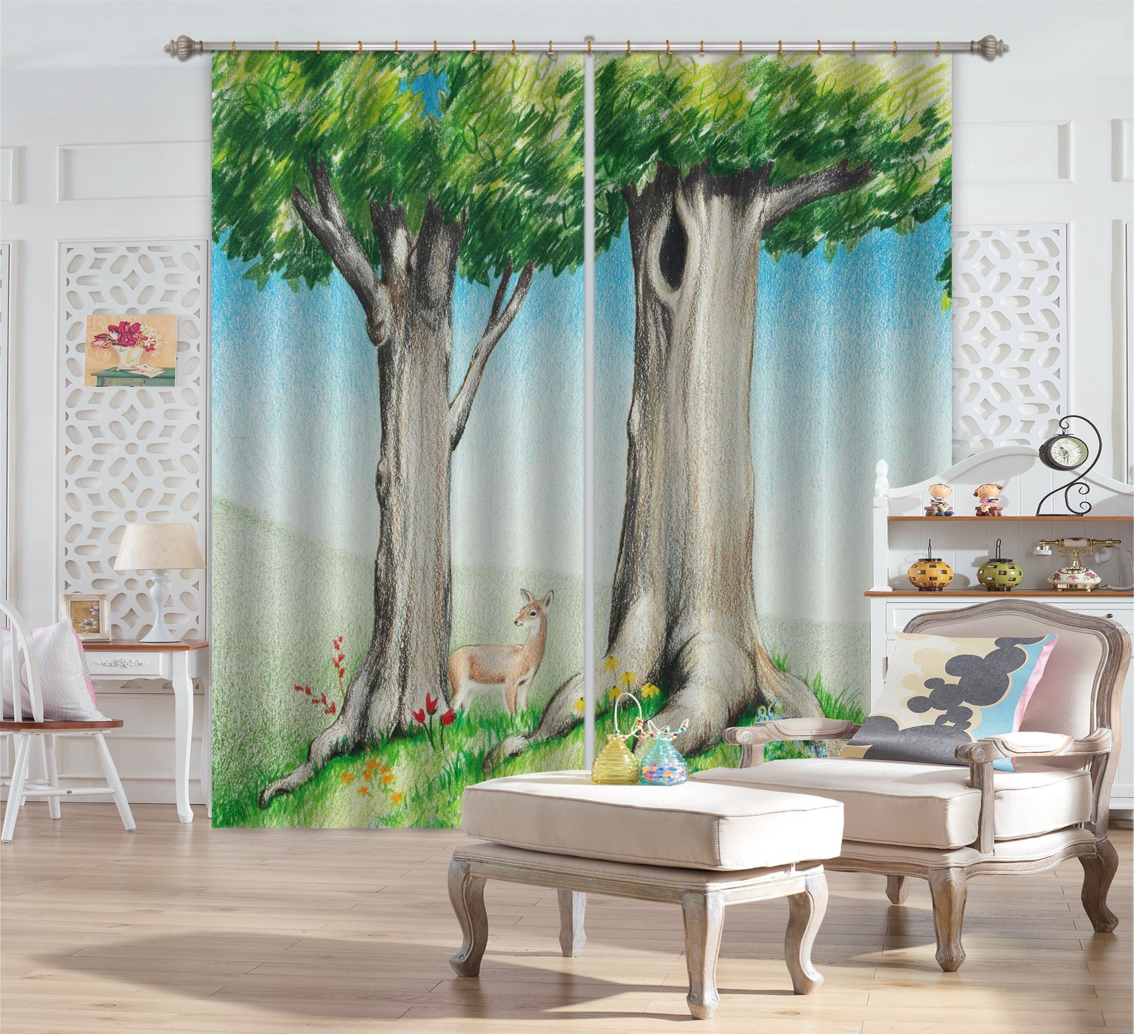 3D Trees Deer 675 Curtains Drapes Wallpaper AJ Wallpaper