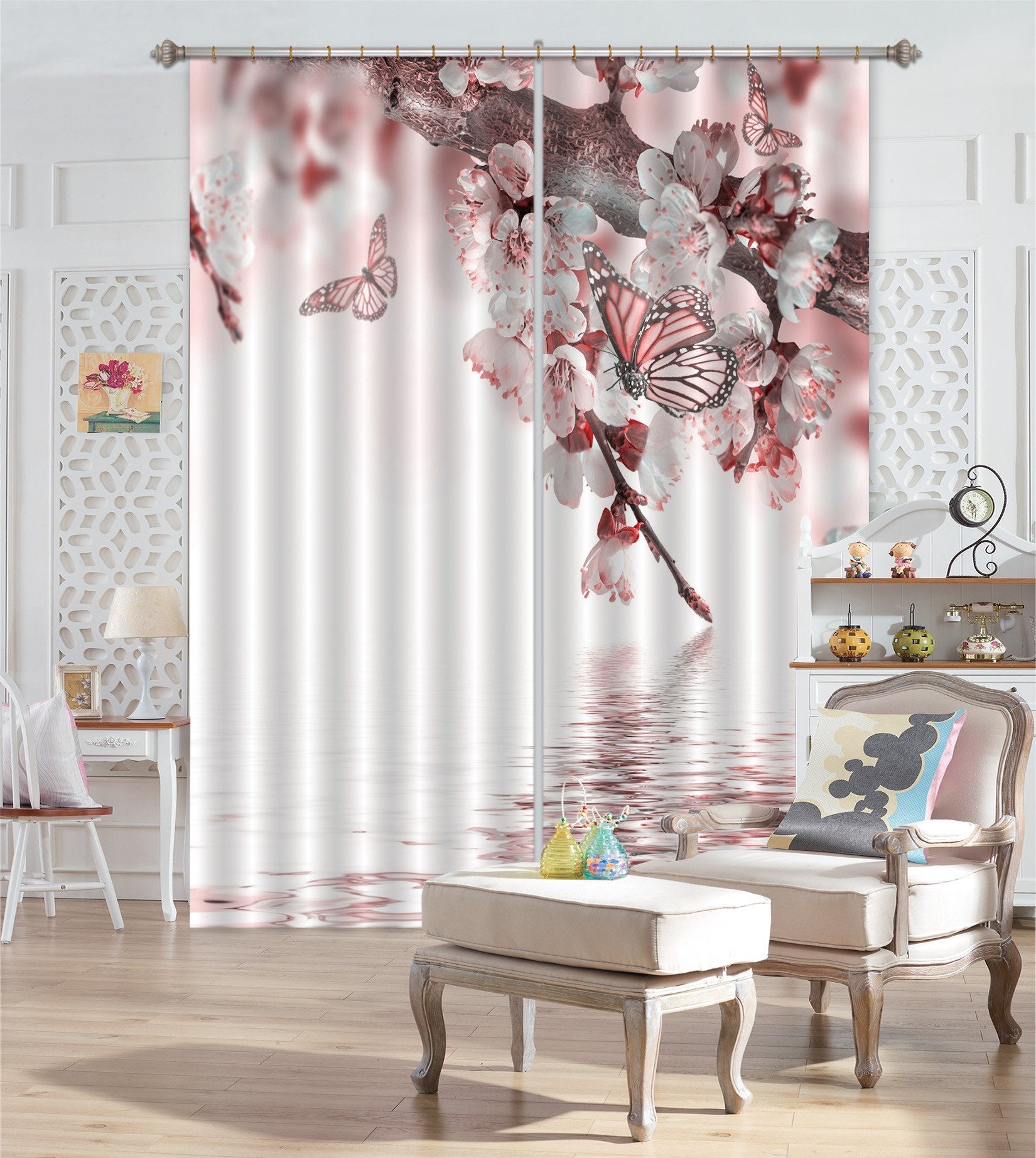 3D Peach Flowers Butterflies 614 Curtains Drapes Wallpaper AJ Wallpaper