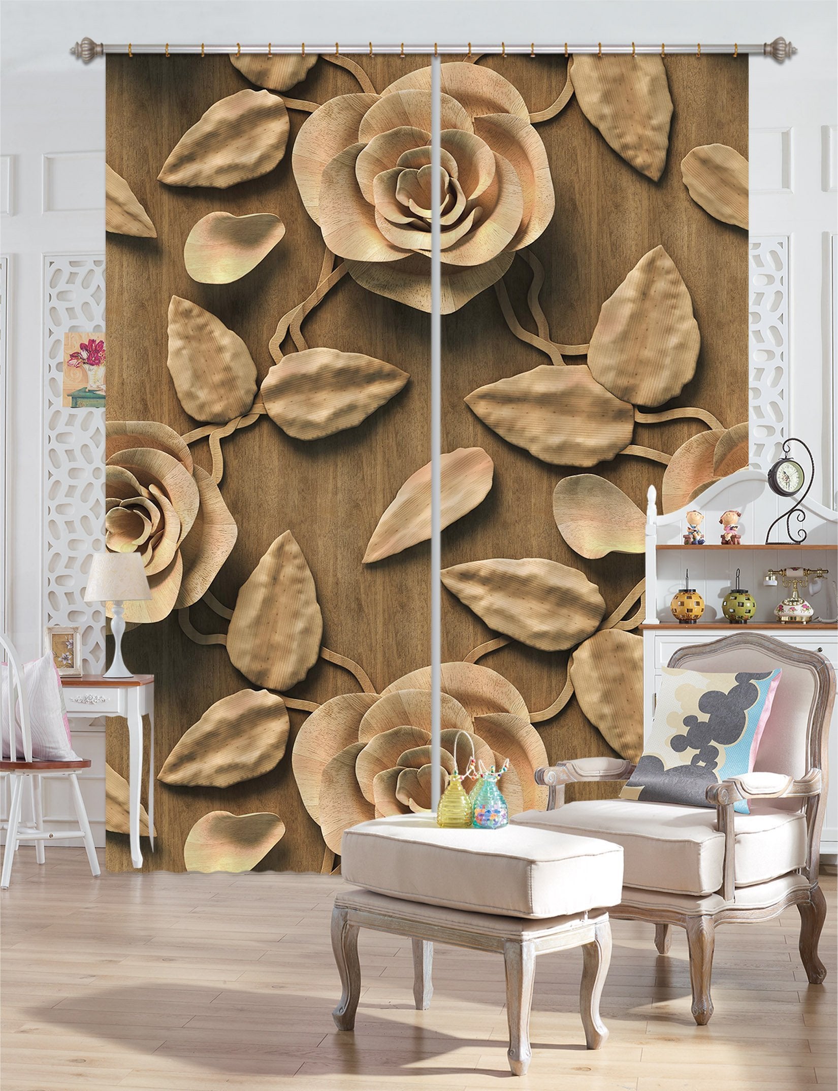 3D Earth Color Flower Leaf 59 Curtains Drapes Curtains AJ Creativity Home