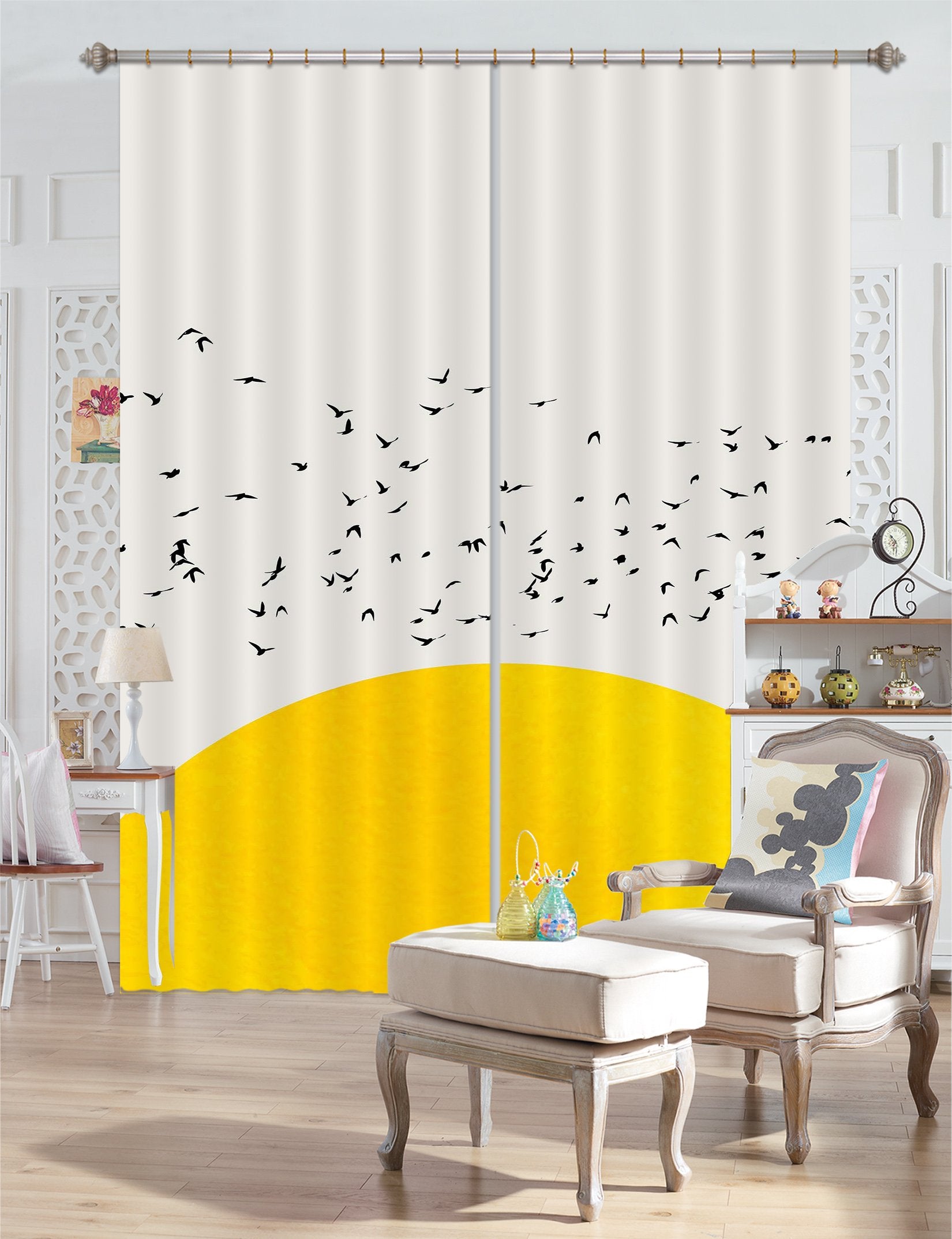 3D Bird Yellow Sun 037 Boris Draschoff Curtain Curtains Drapes Wallpaper AJ Wallpaper