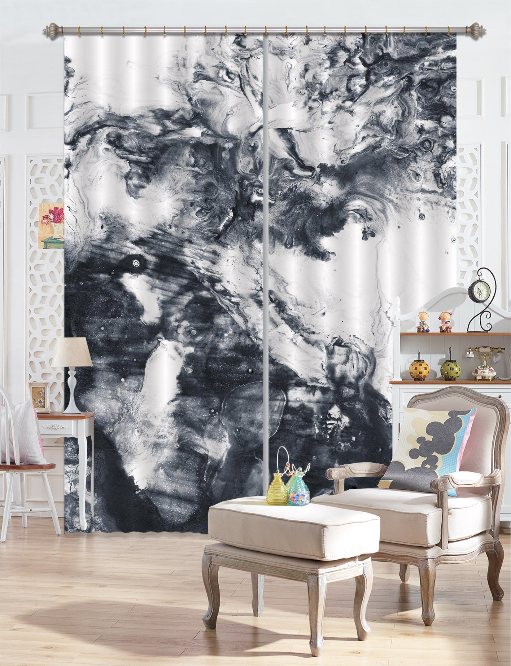 3D Abstract Black Painting 34 Curtains Drapes Curtains AJ Creativity Home