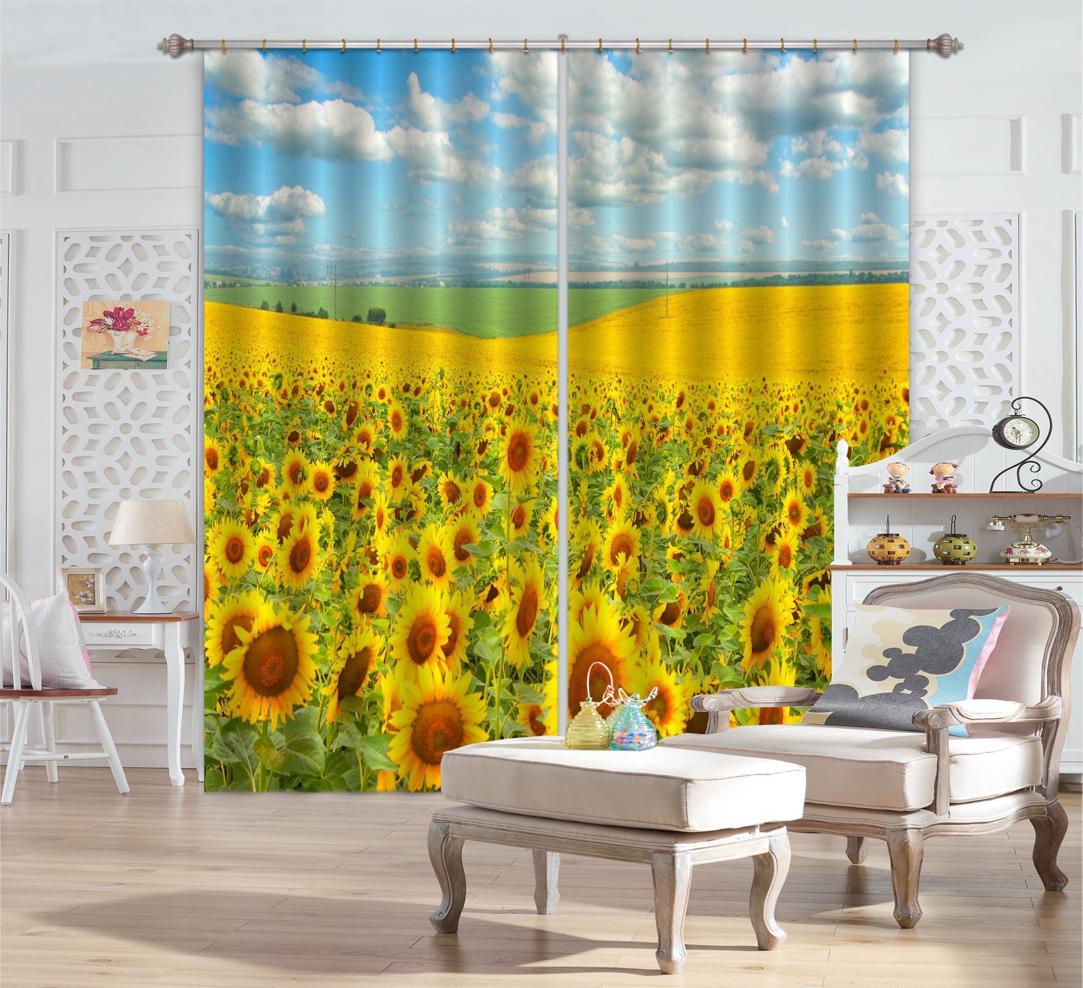 3D Sunflowers Field Scenery 728 Curtains Drapes Wallpaper AJ Wallpaper