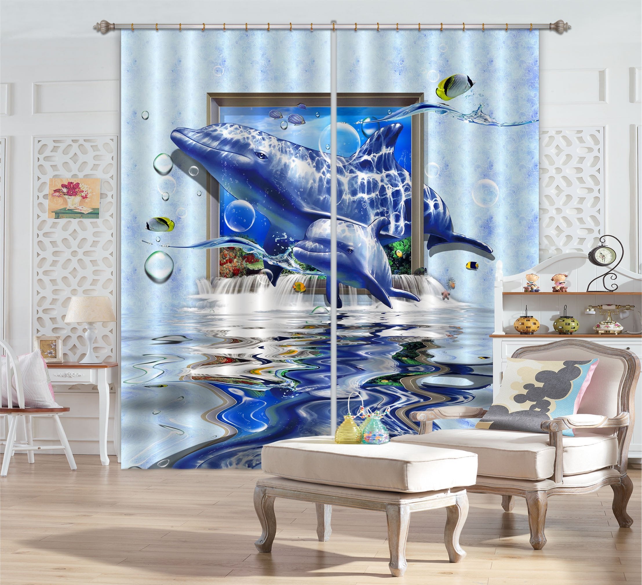 3D Dolphins 708 Curtains Drapes Wallpaper AJ Wallpaper