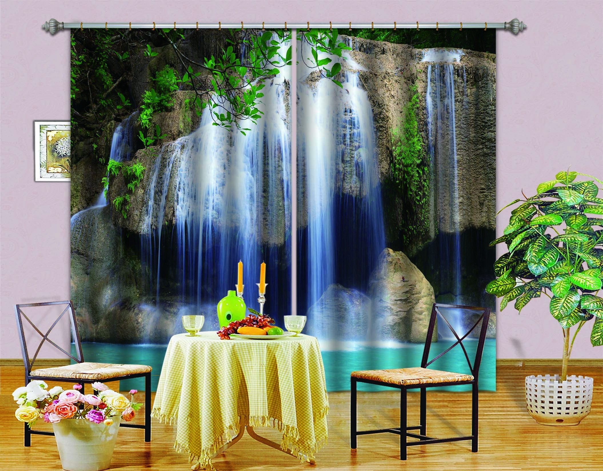 3D Rocks Flowing Waterfall 732 Curtains Drapes Wallpaper AJ Wallpaper