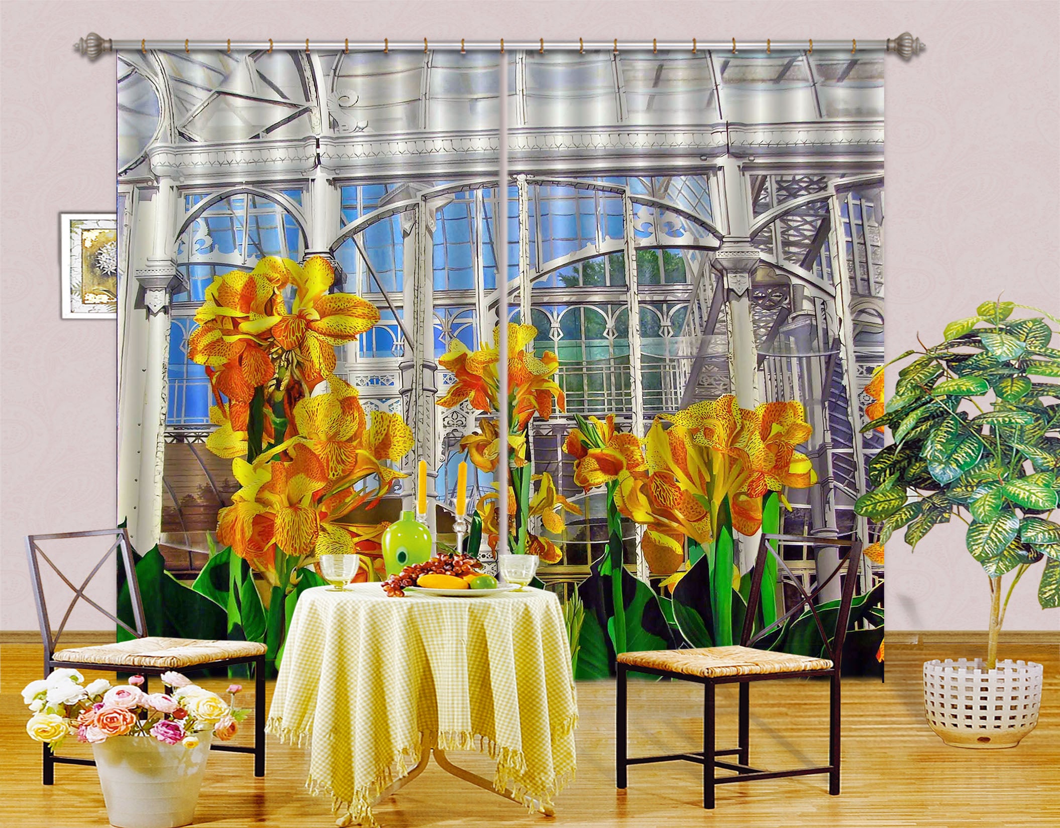 3D Yellow Flowers 11031 Matthew Holden Bates Curtain Curtains Drapes