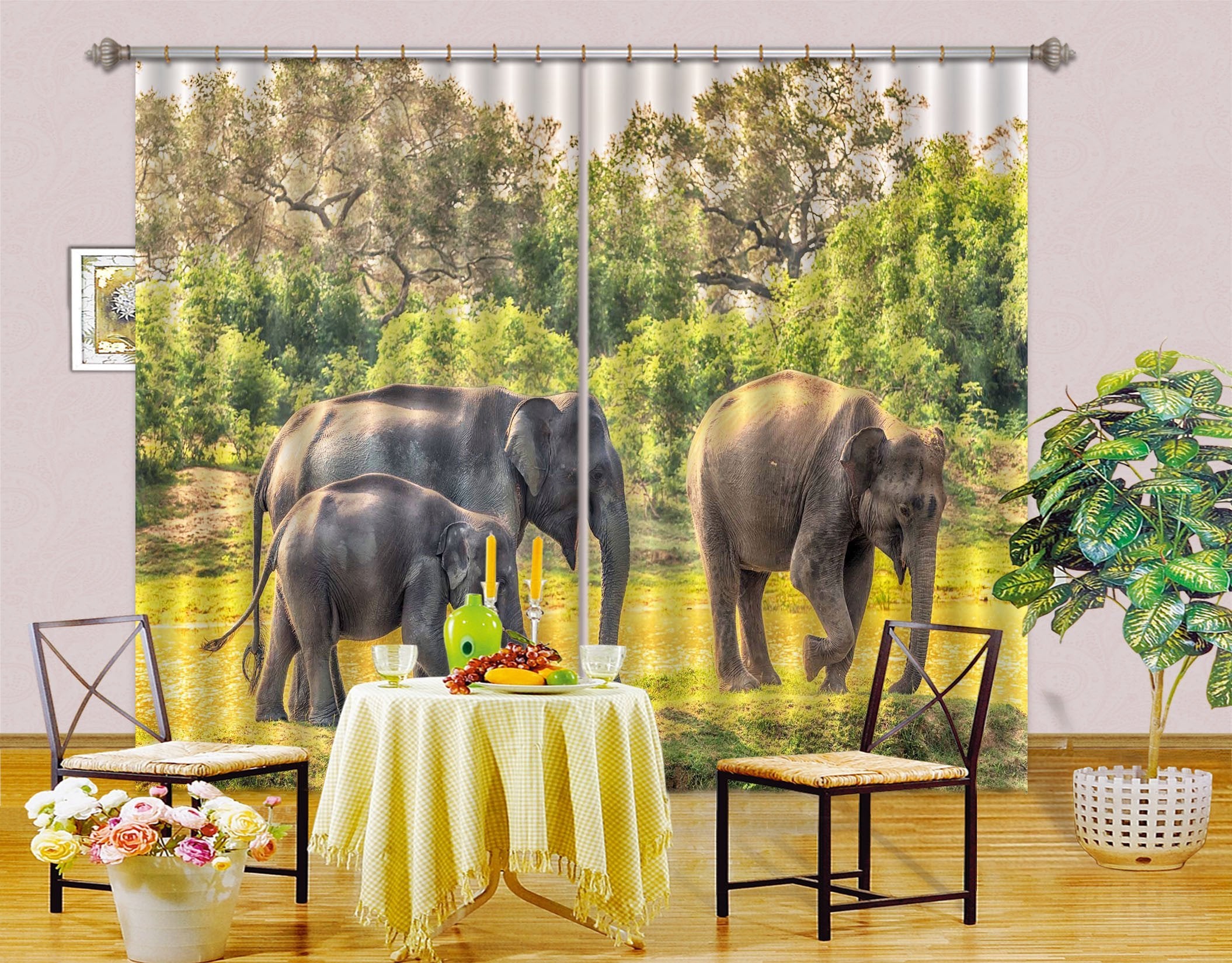 3D Elephants Family 50 Curtains Drapes Wallpaper AJ Wallpaper