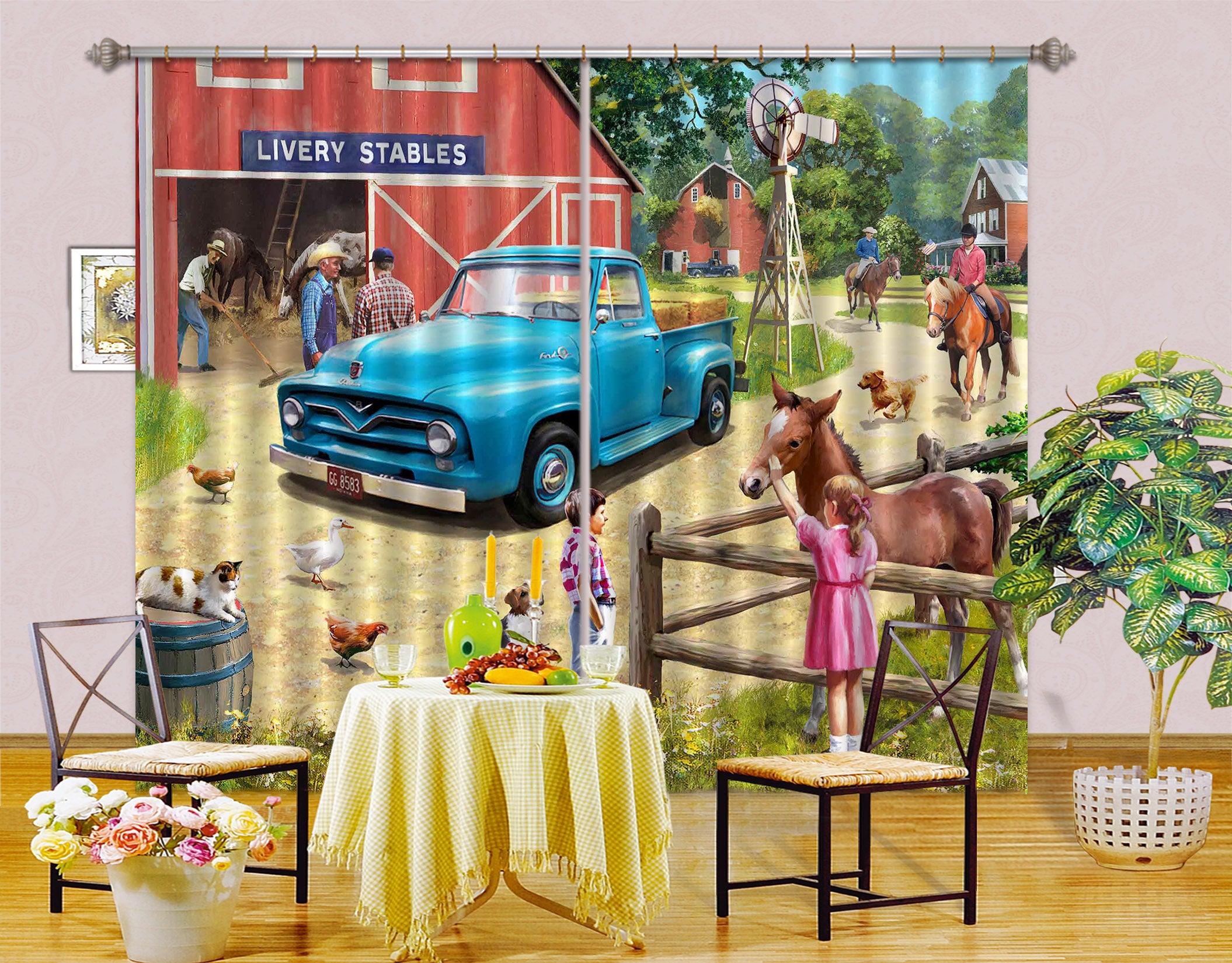 3D Blue Pickup 147 Kevin Walsh Curtain Curtains Drapes