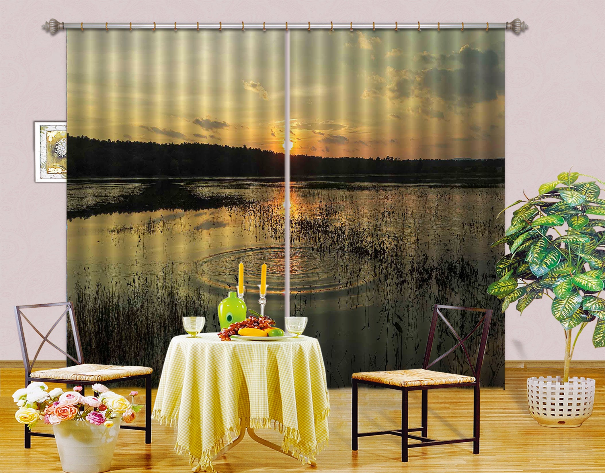 3D Dusk Lake 009 Jerry LoFaro Curtain Curtains Drapes