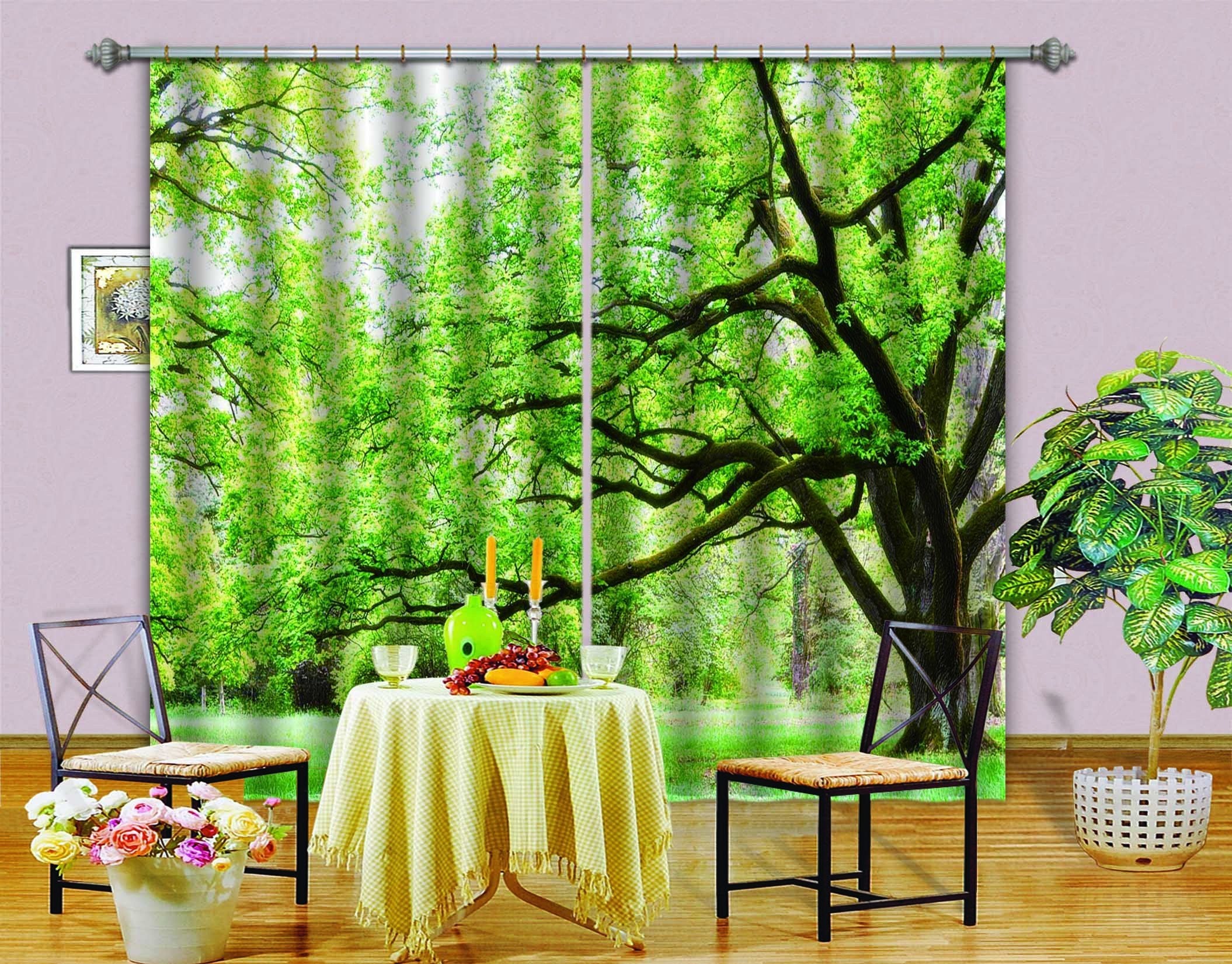 3D Green Grassland Trees 823 Curtains Drapes Wallpaper AJ Wallpaper