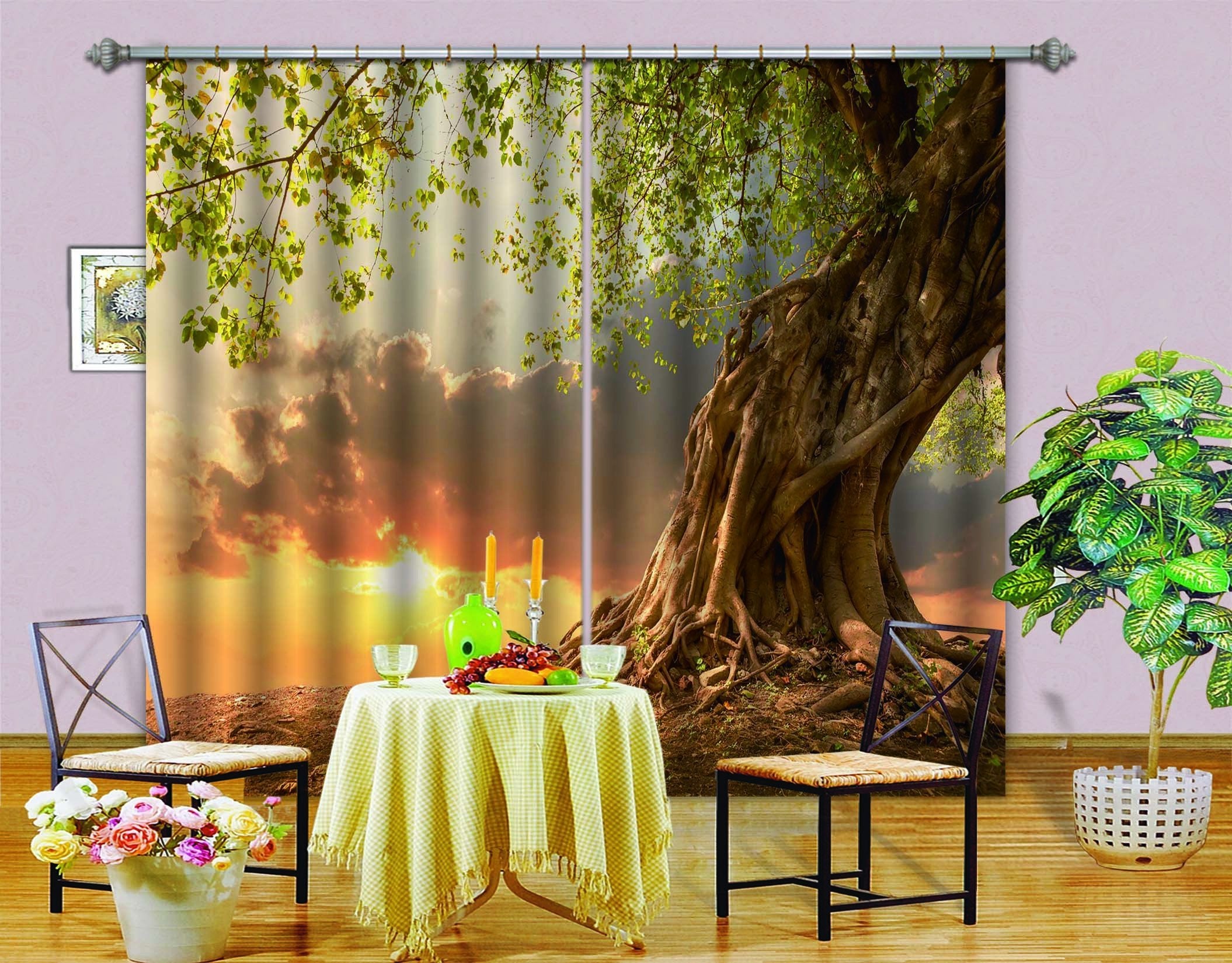 3D Strong Tree Sunset 738 Curtains Drapes Wallpaper AJ Wallpaper