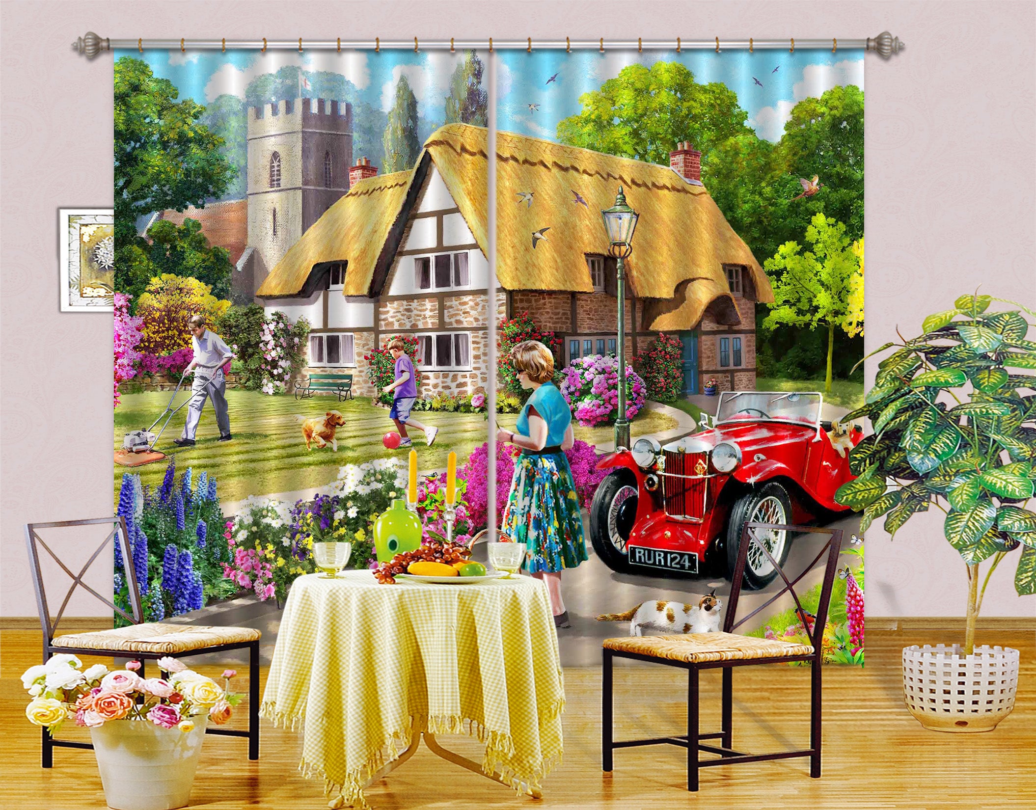 3D Garden Dog 144 Kevin Walsh Curtain Curtains Drapes