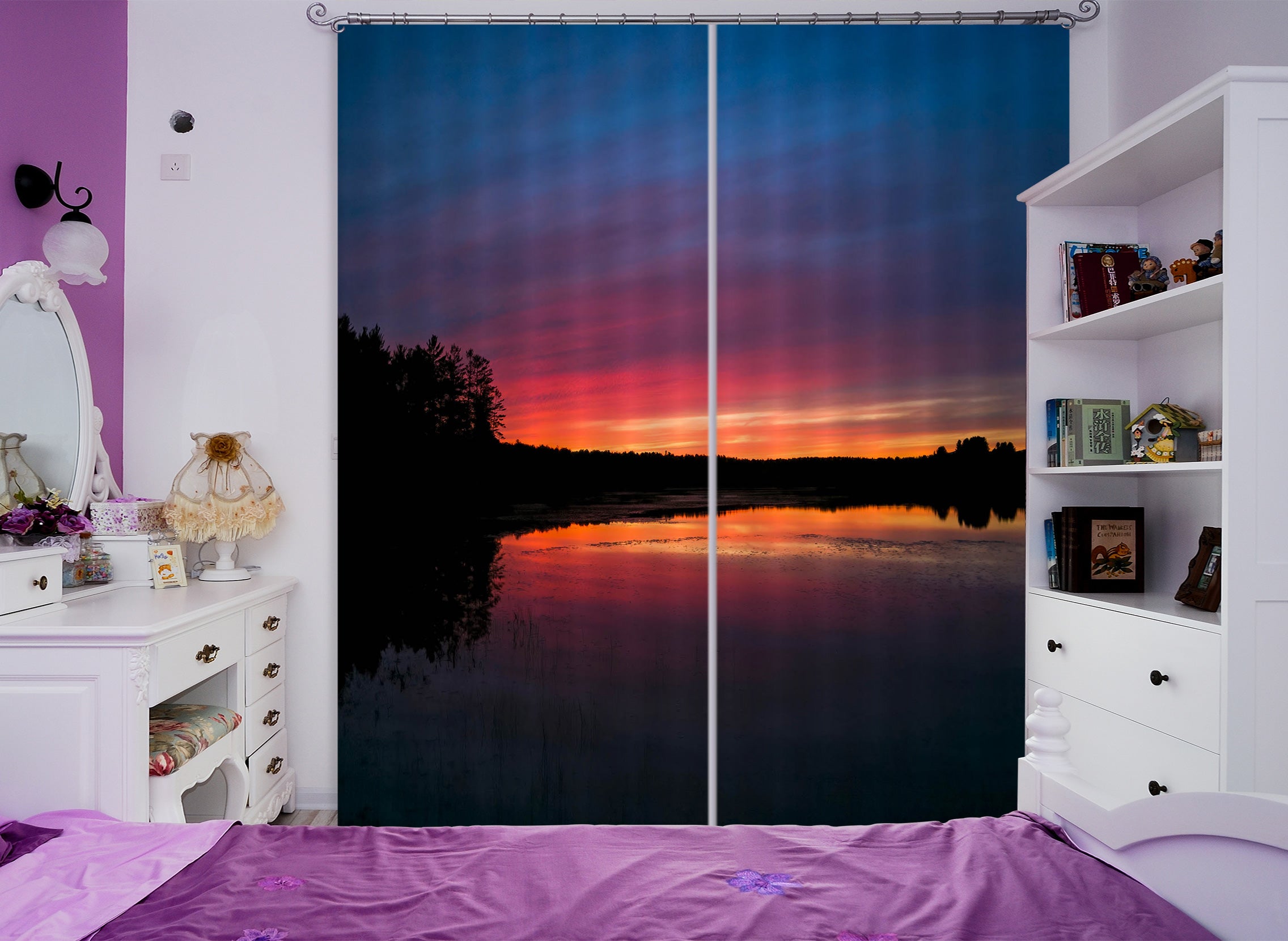3D Twilight Lake 032 Jerry LoFaro Curtain Curtains Drapes