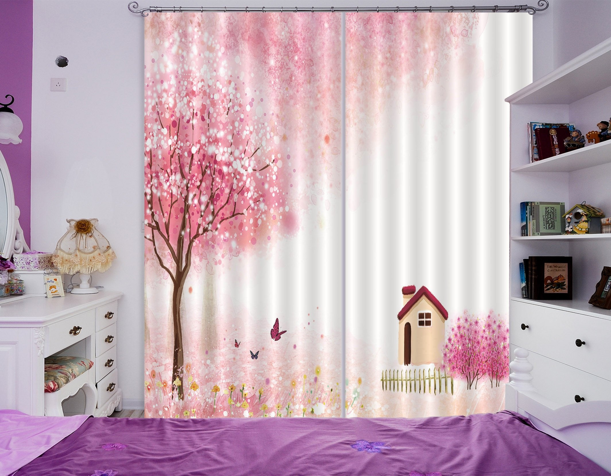 3D Lovely House Trees 432 Curtains Drapes Wallpaper AJ Wallpaper