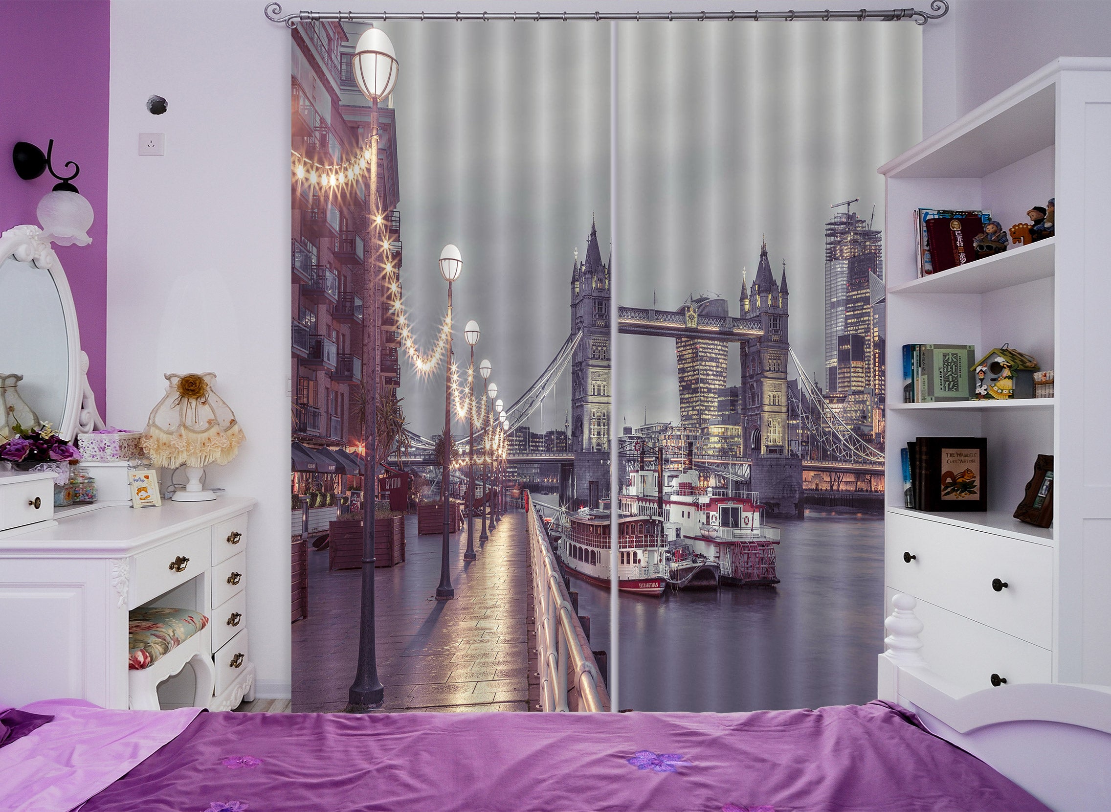 3D Street Light Boat 054 Assaf Frank Curtain Curtains Drapes