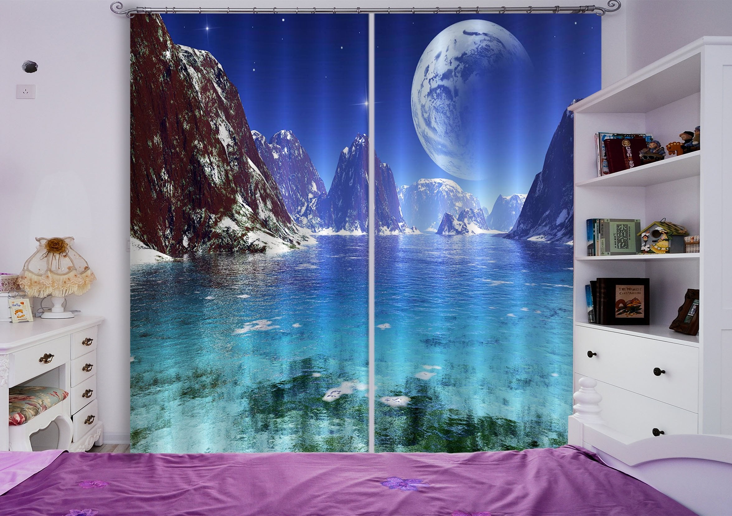 3D Snow Mountains Lake 782 Curtains Drapes Wallpaper AJ Wallpaper