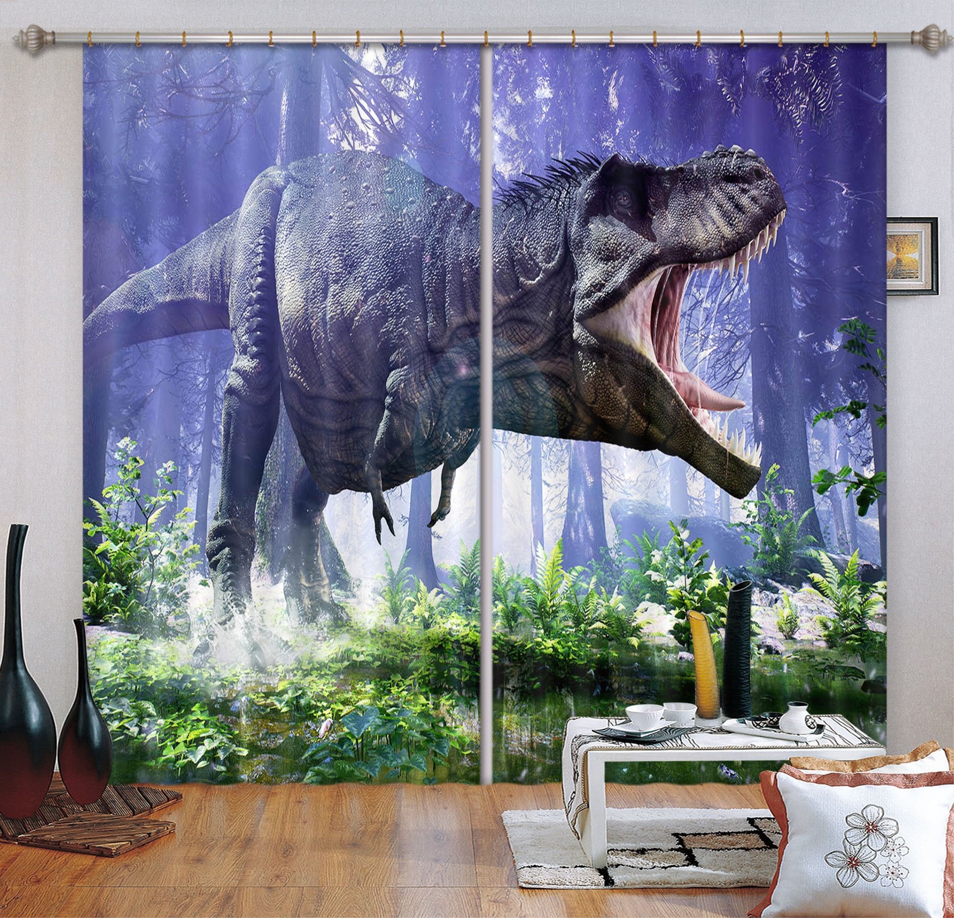 3D Ferocious Dinosaur 129 Curtains Drapes Curtains AJ Creativity Home