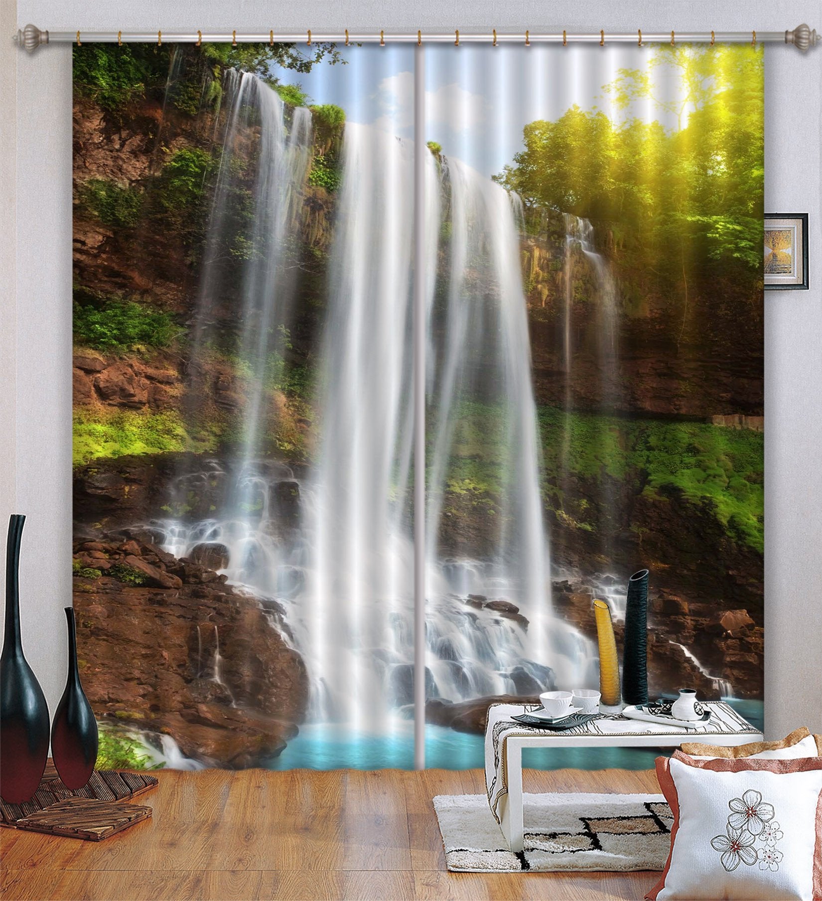 3D Waterfall Sunshine 46 Curtains Drapes Wallpaper AJ Wallpaper