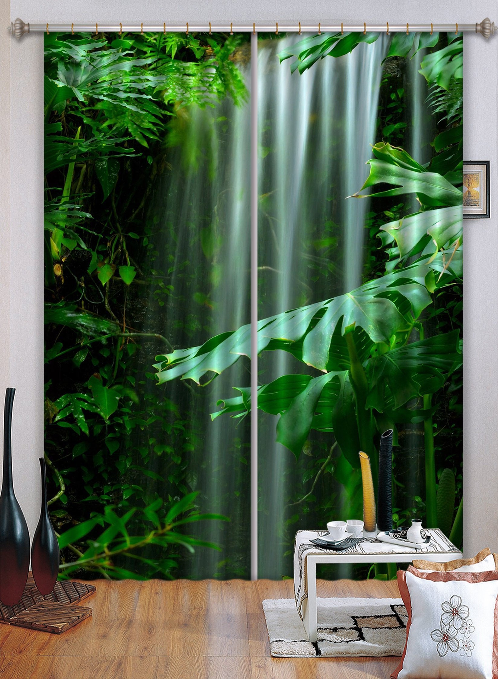 3D Waterfall Green Plants 44 Curtains Drapes Wallpaper AJ Wallpaper
