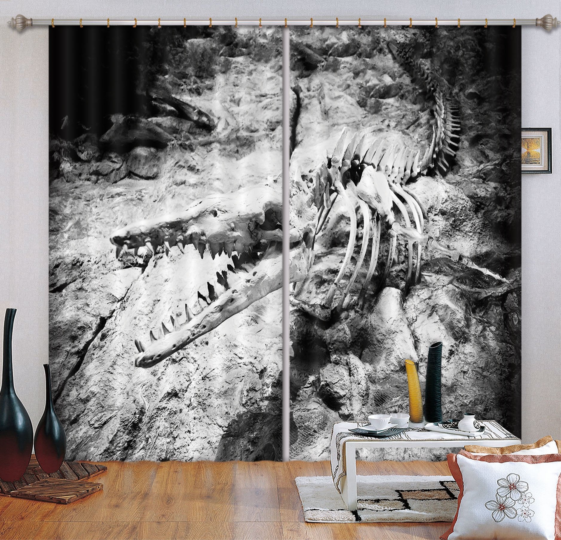 3D Dinosaur Fossil 133 Curtains Drapes Curtains AJ Creativity Home