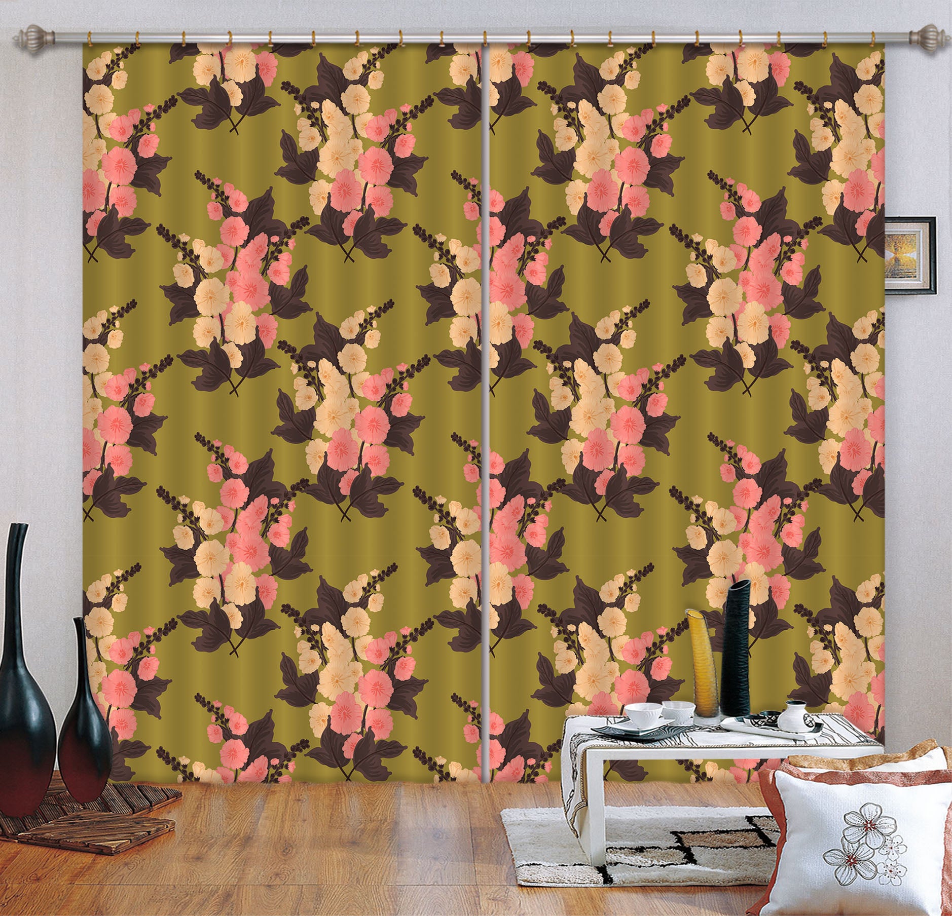 3D Pink Bouquet Pattern 11154 Kashmira Jayaprakash Curtain Curtains Drapes