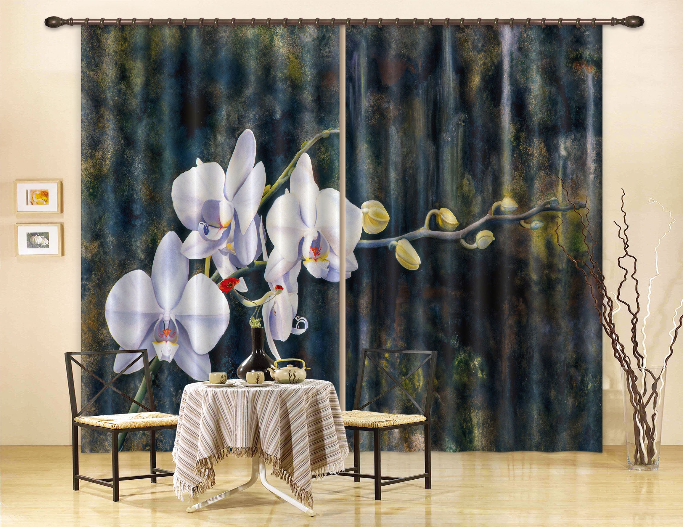 3D White Flower 11019 Matthew Holden Bates Curtain Curtains Drapes