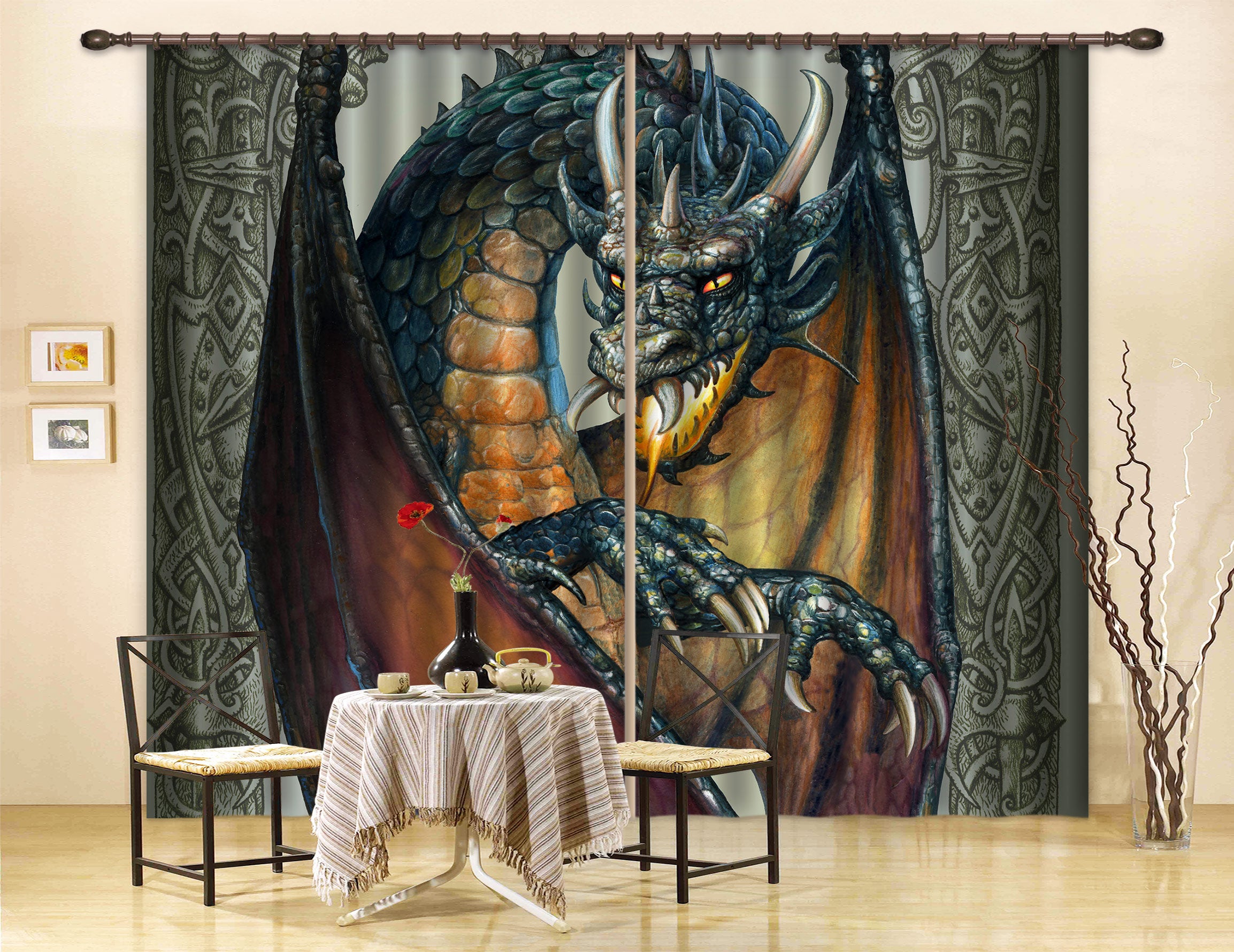 3D Big Dragon 7162 Ciruelo Curtain Curtains Drapes