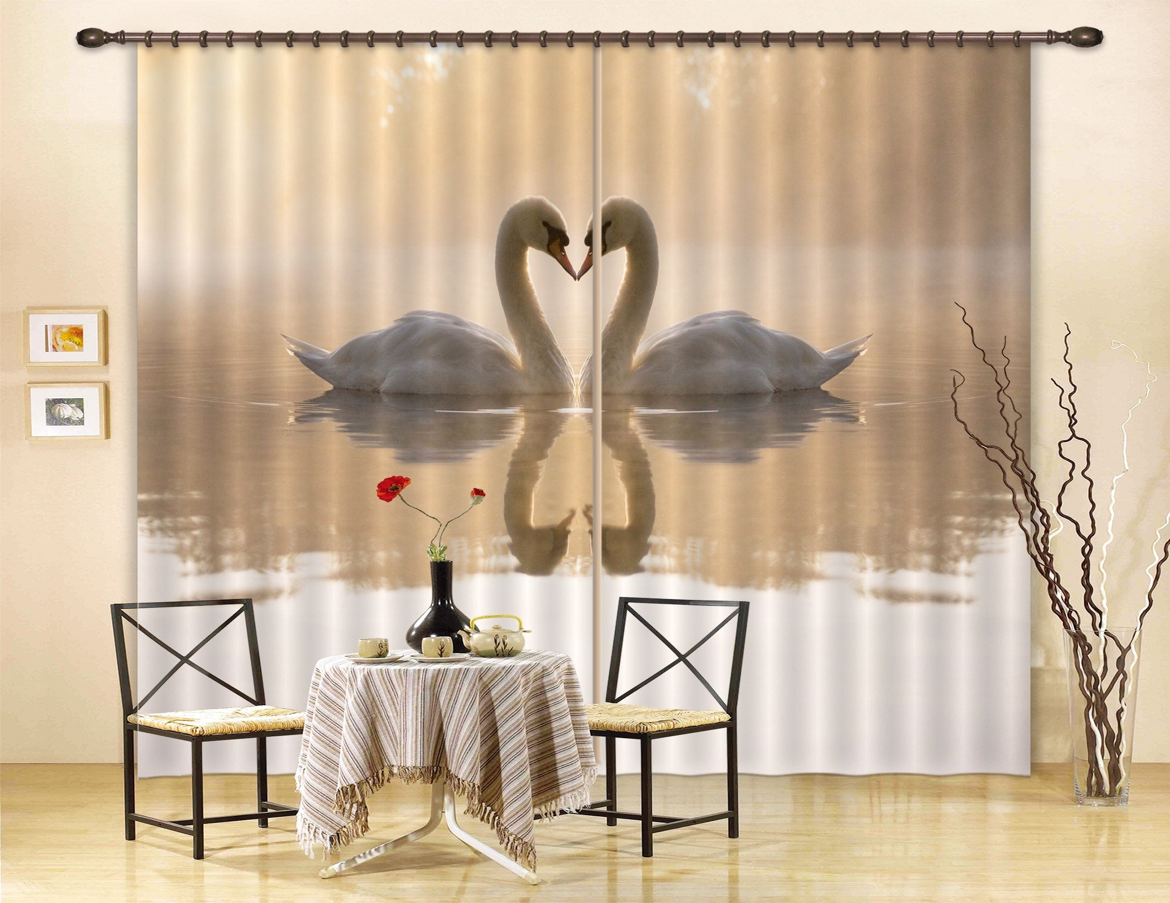 3D Lake Lovely Swans 175 Curtains Drapes Wallpaper AJ Wallpaper