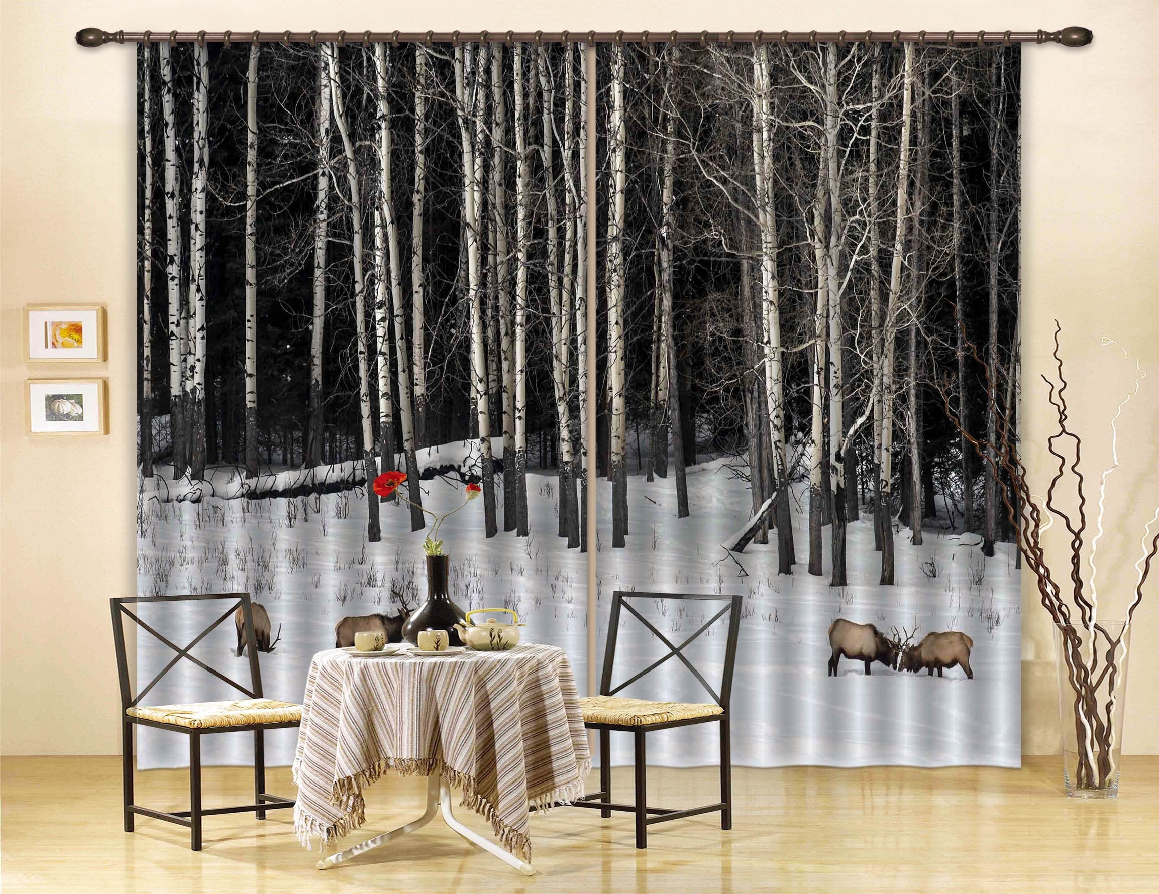 3D Snow Forest Animals 550 Curtains Drapes Wallpaper AJ Wallpaper