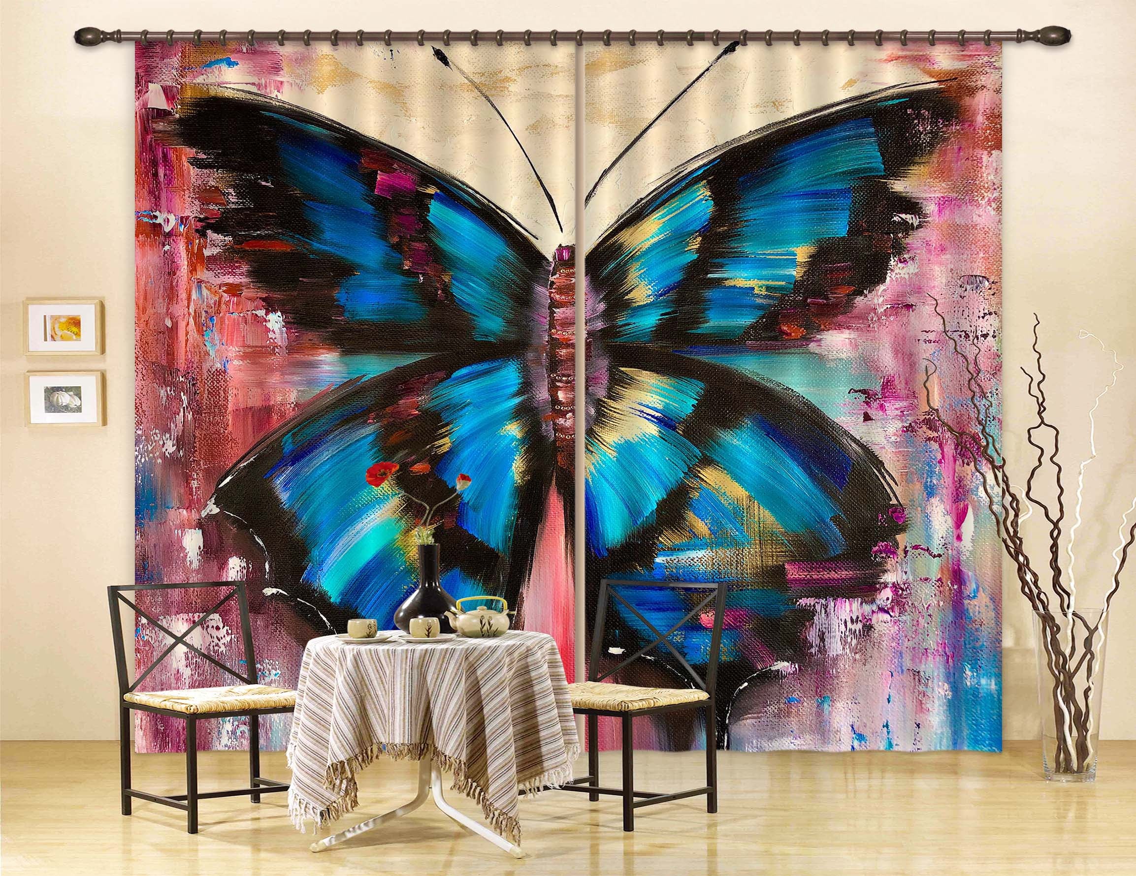 3D Blue Butterfly 2415 Skromova Marina Curtain Curtains Drapes