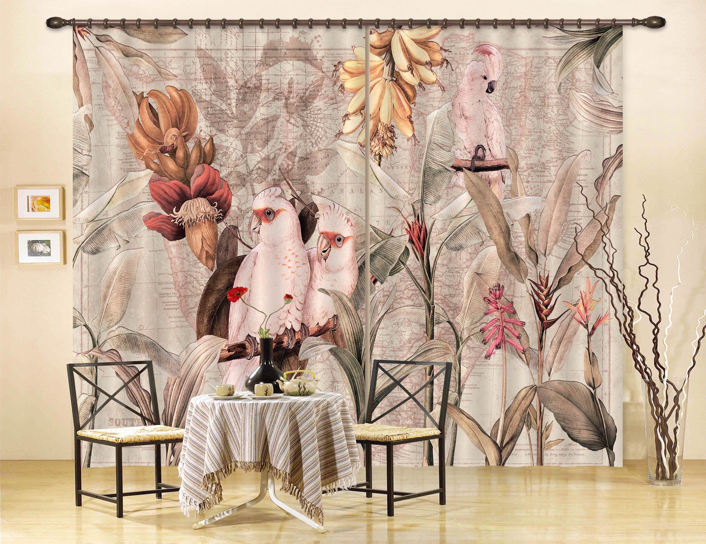3D Banana Parrot 205 Uta Naumann Curtain Curtains Drapes