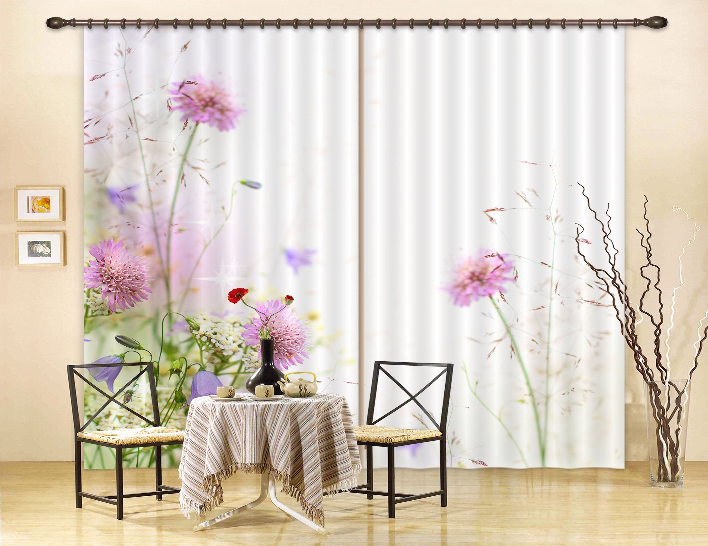 3D Purple Flowers 858 Curtains Drapes
