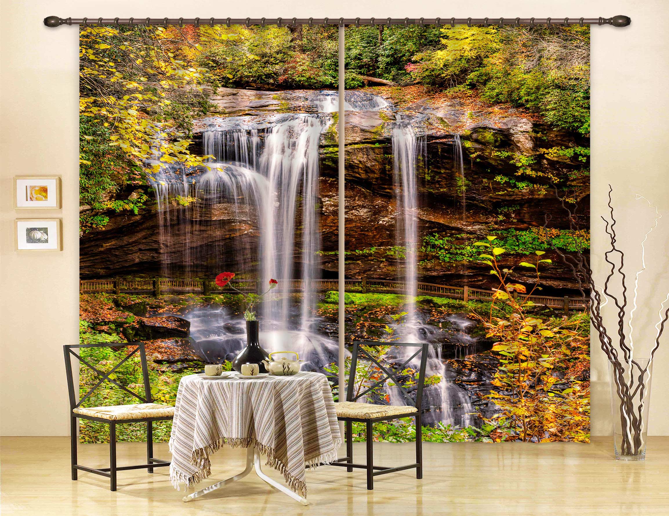 3D Forest Waterfall 5355 Beth Sheridan Curtain Curtains Drapes